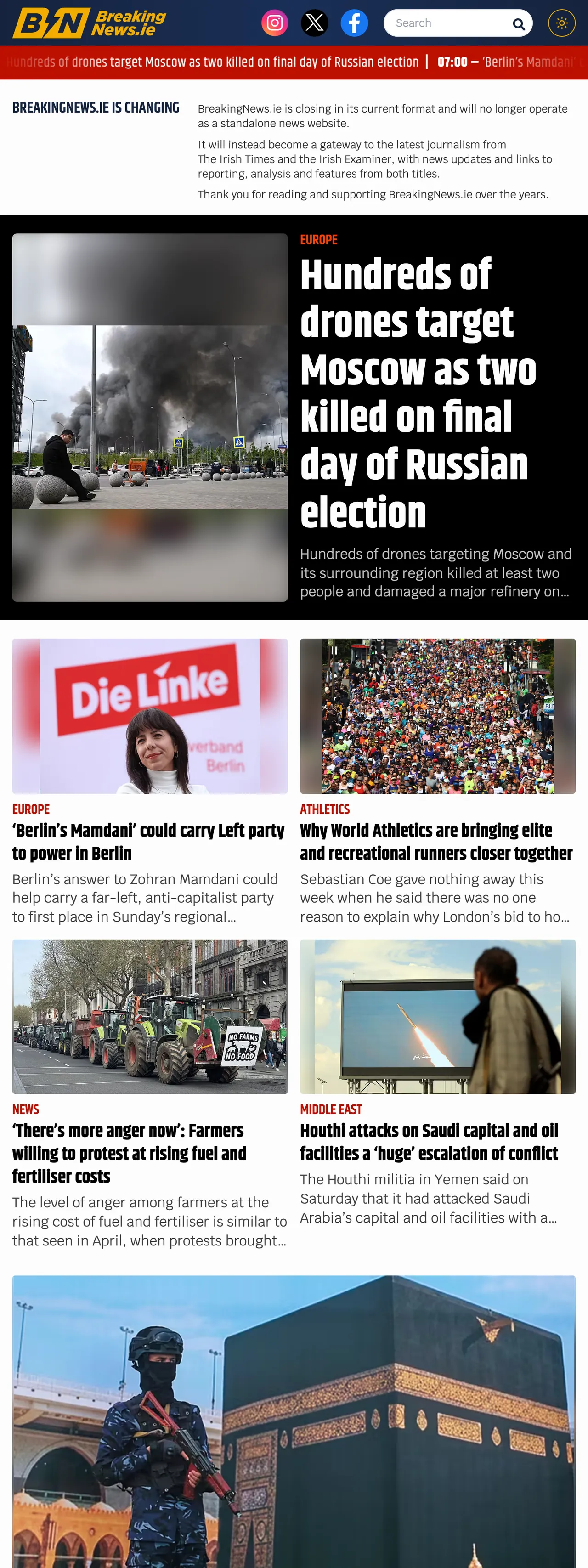 Screenshot of the BreakingNews.ie front page