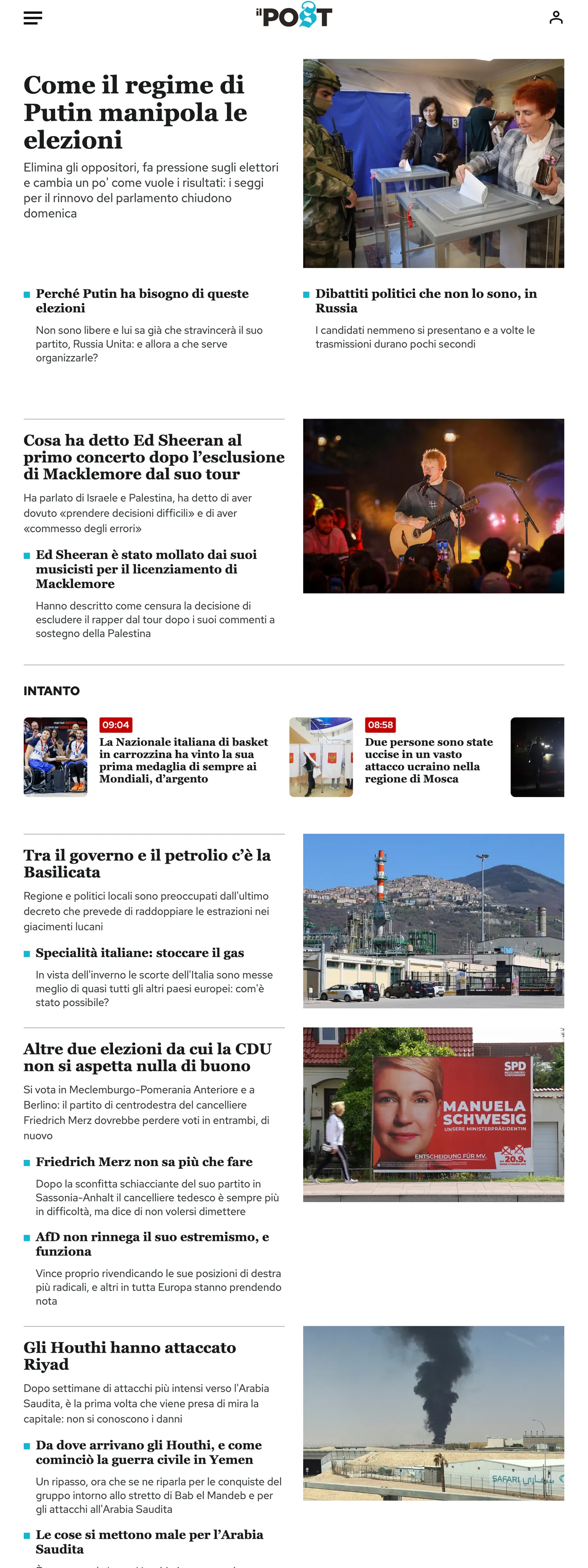 Screenshot of the Il Post front page