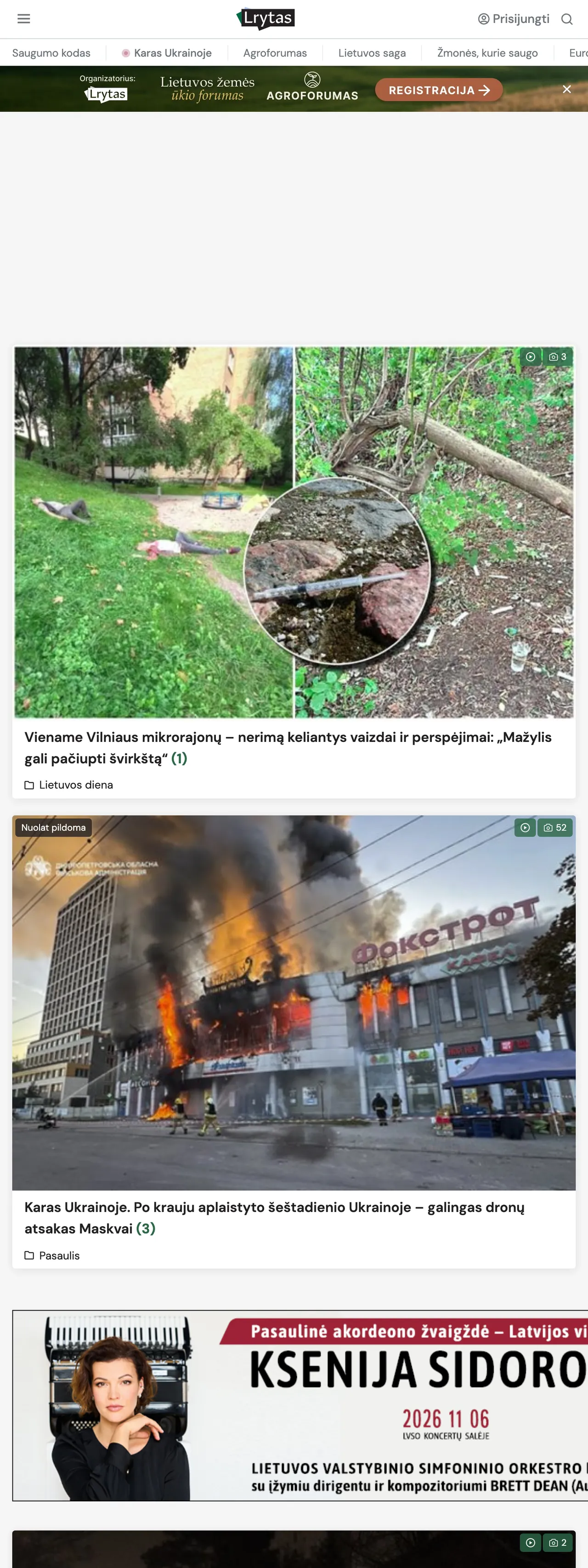 Screenshot of the Lrytas front page