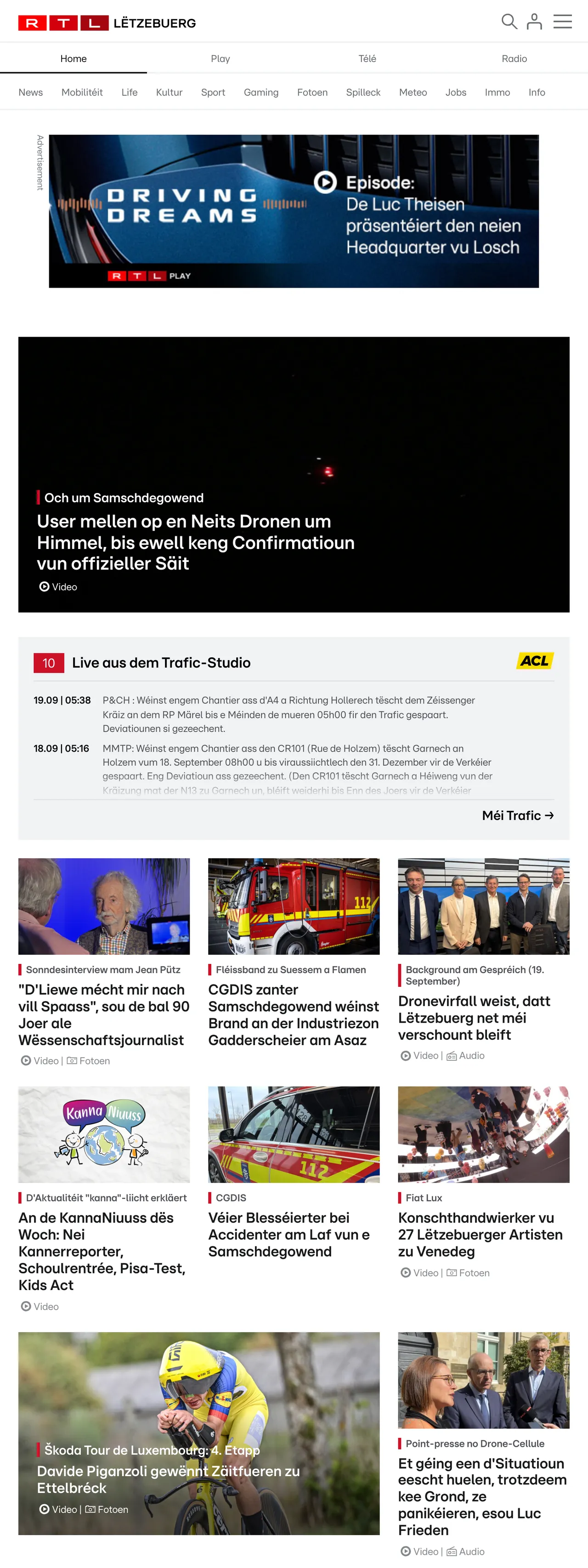 Screenshot of the RTL Lëtzebuerg front page