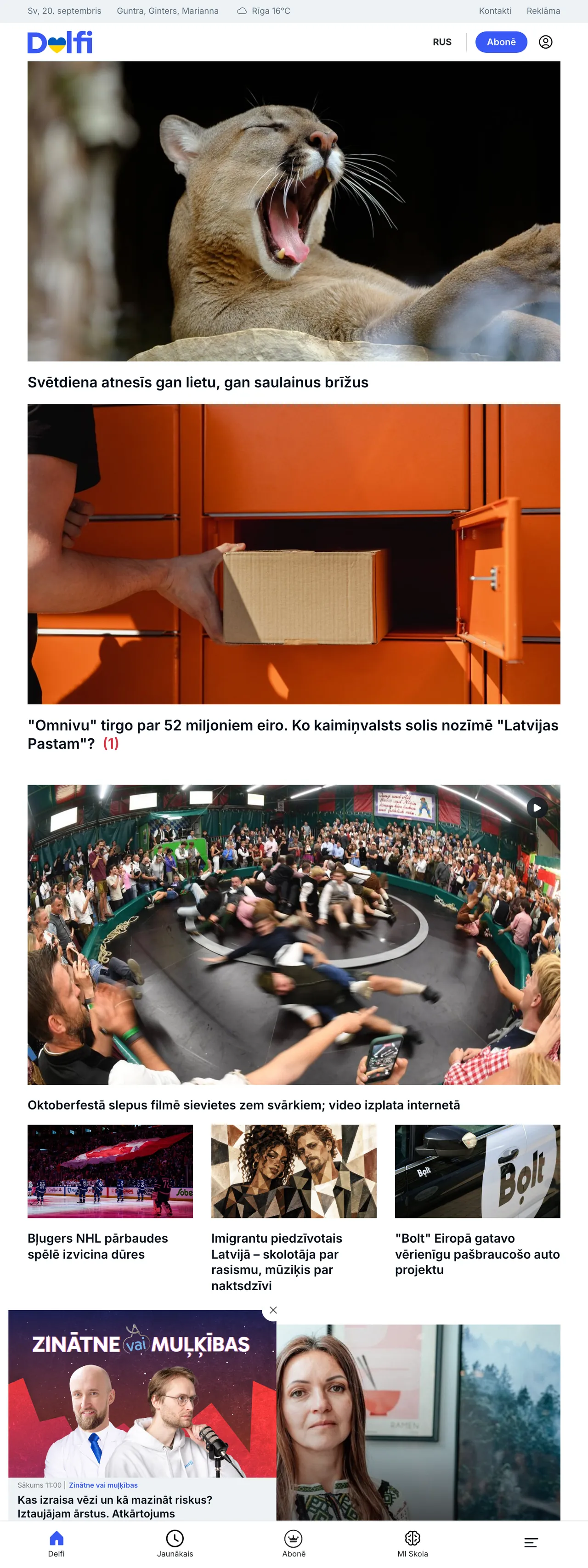 Screenshot of the Delfi front page