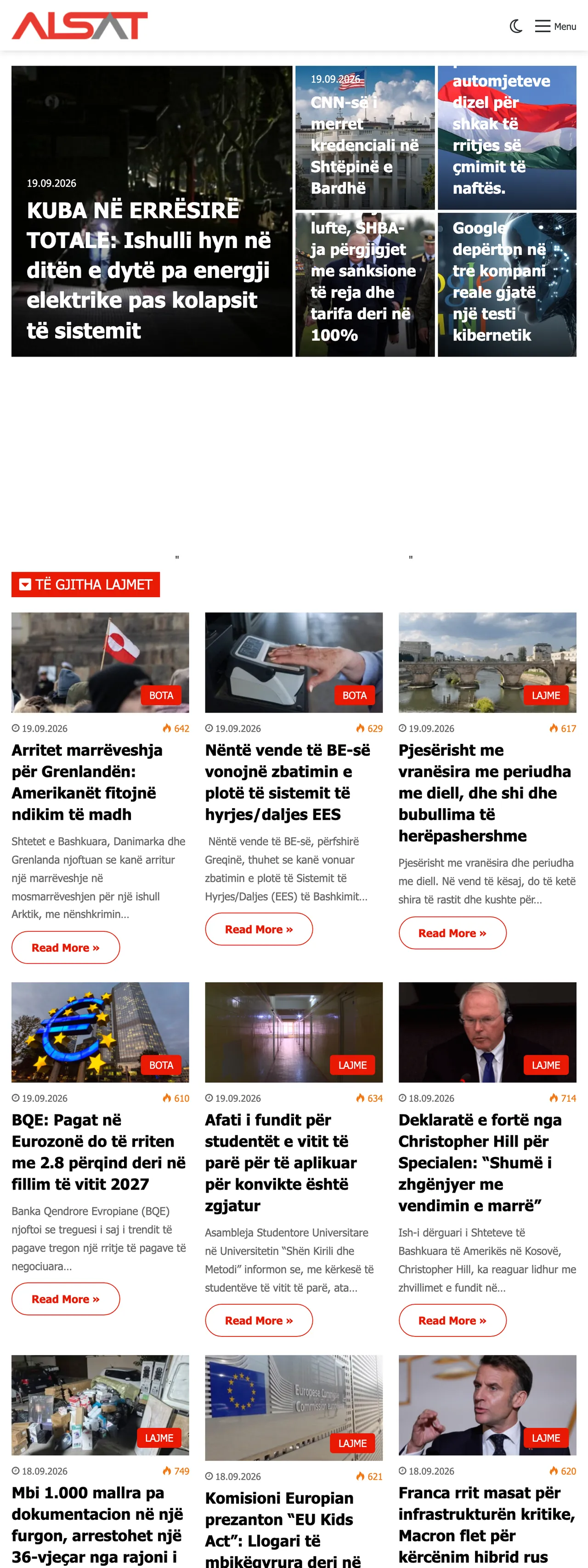 Screenshot of the ALSAT front page