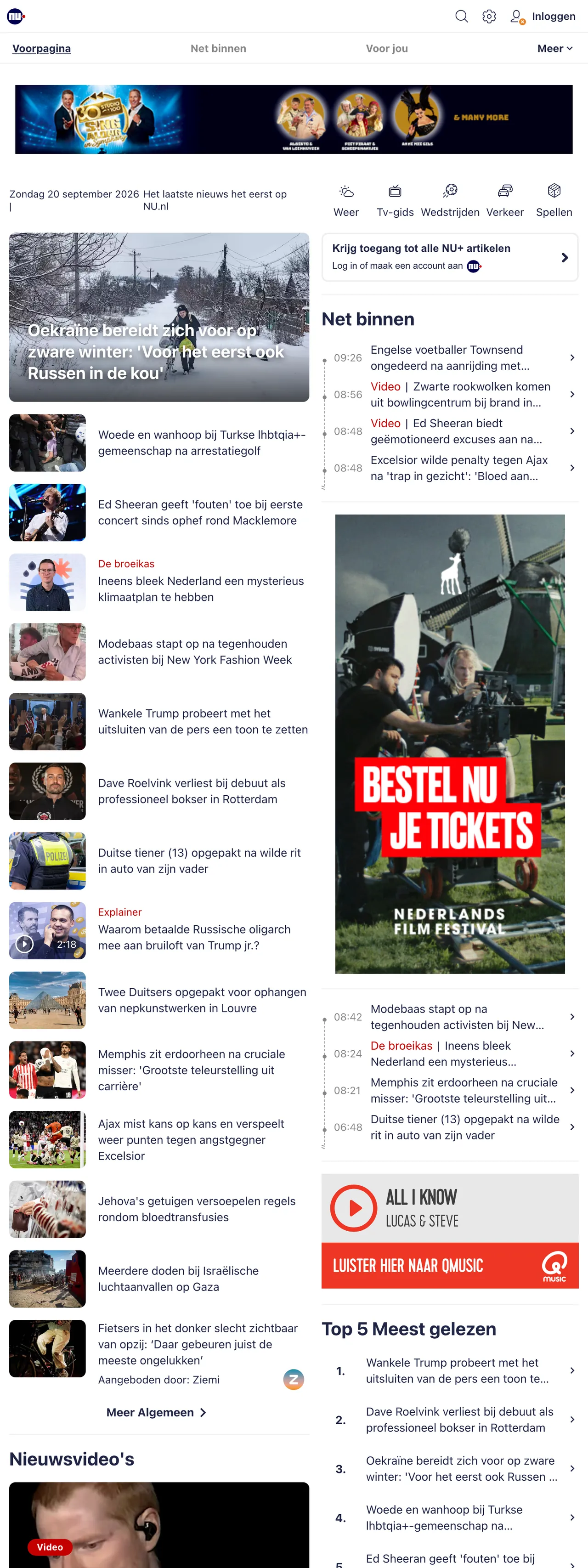 Screenshot of the NU.nl front page