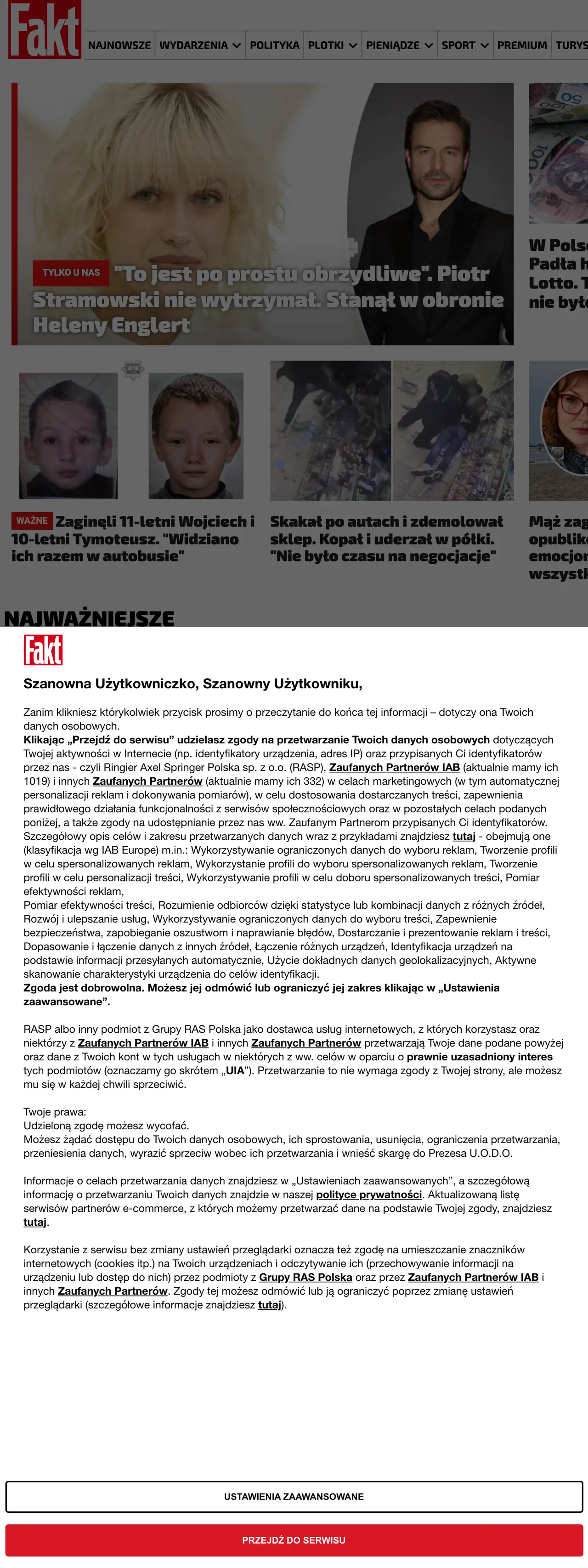 Screenshot of the Fakt front page