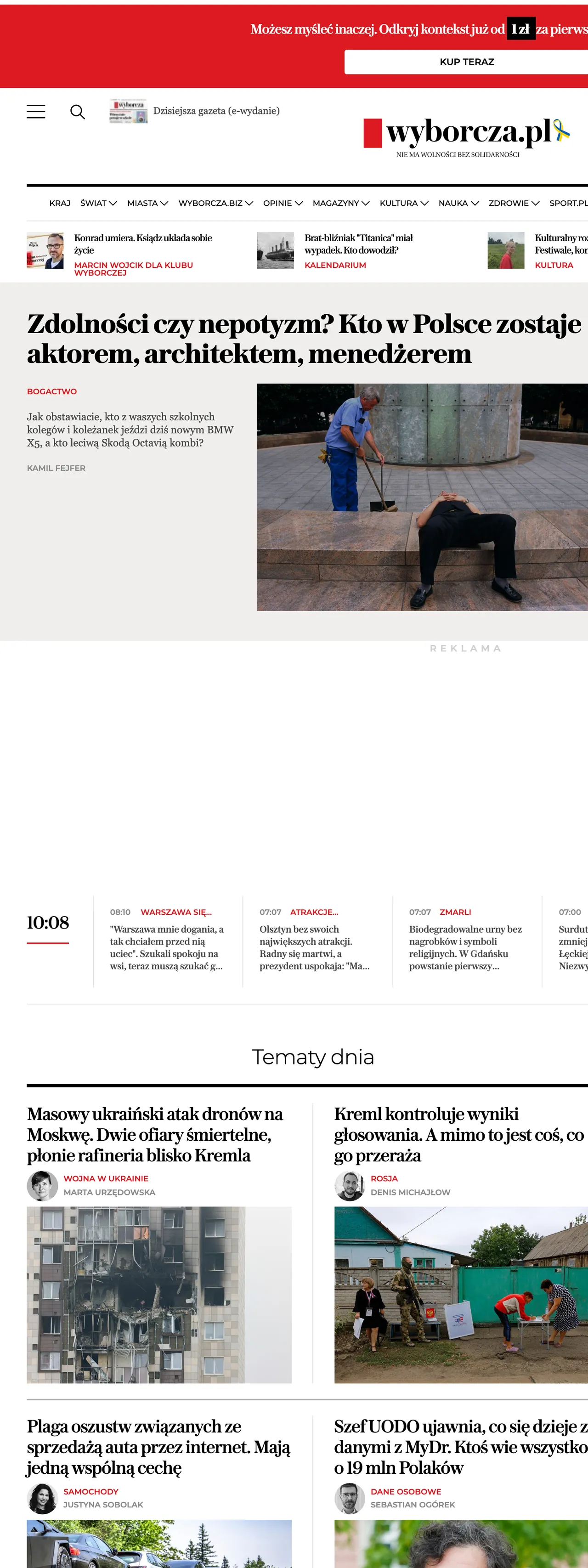 Screenshot of the Wyborcza front page