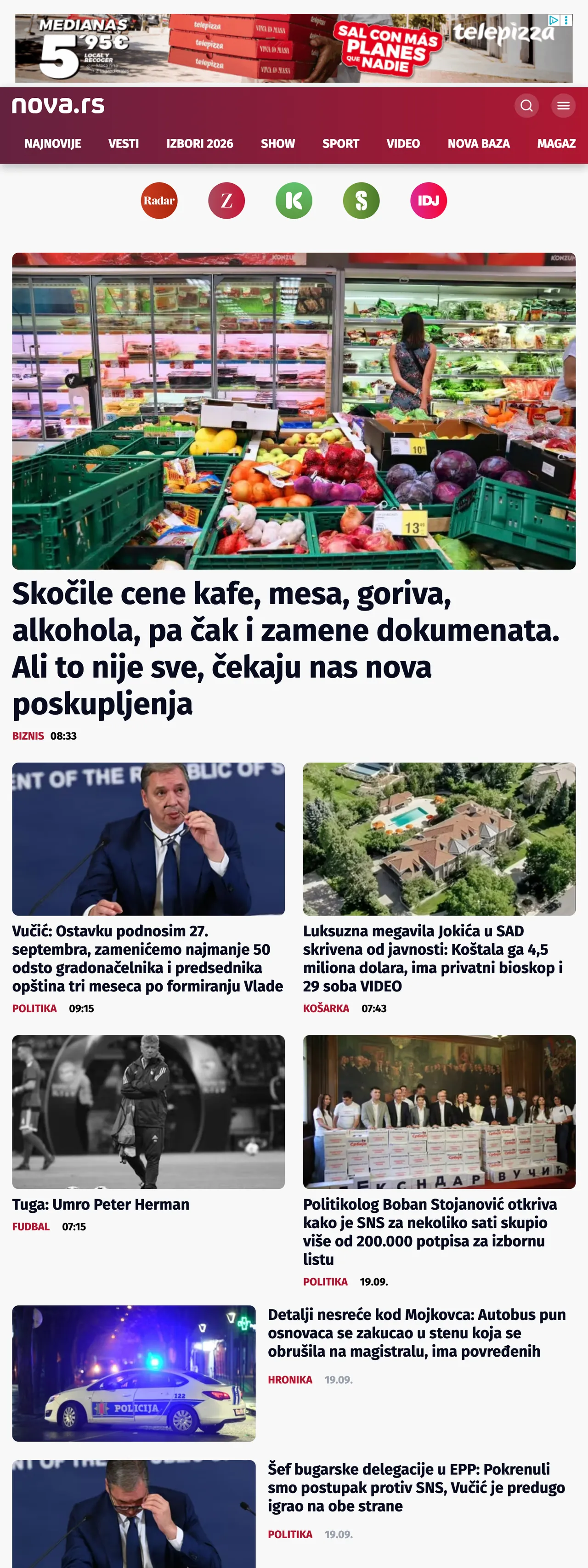 Screenshot of the Nova front page