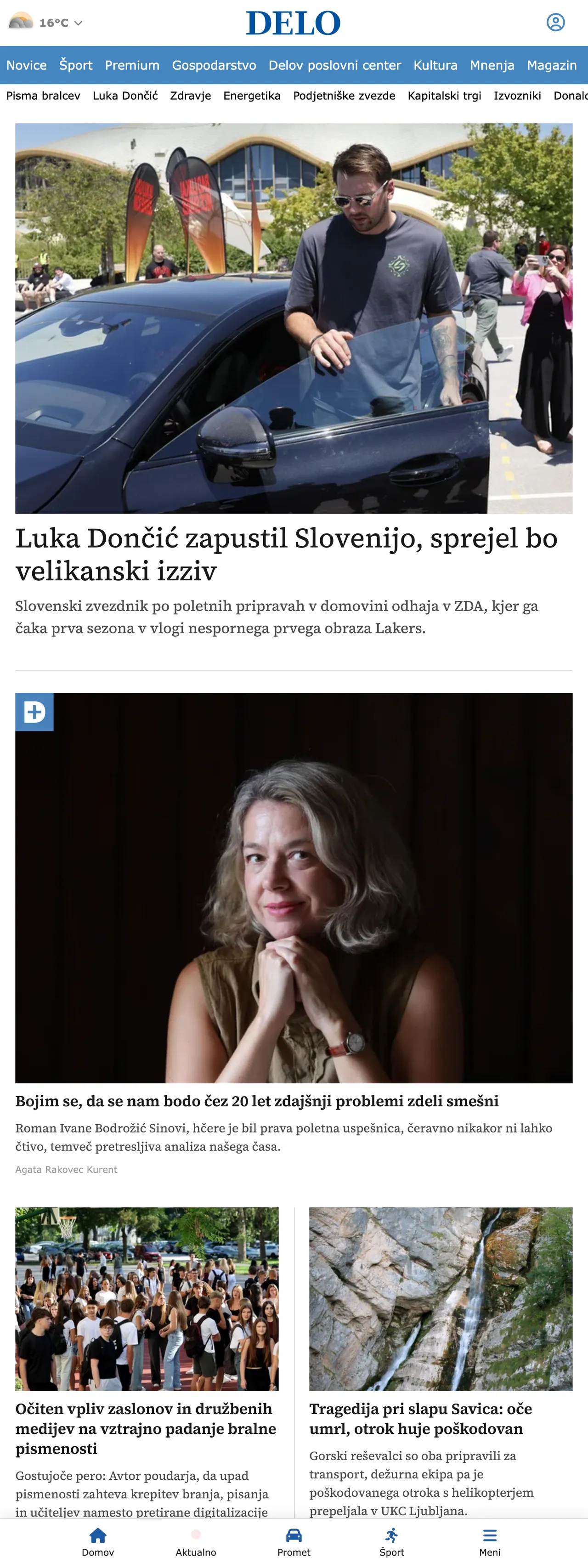 Screenshot of the Delo front page