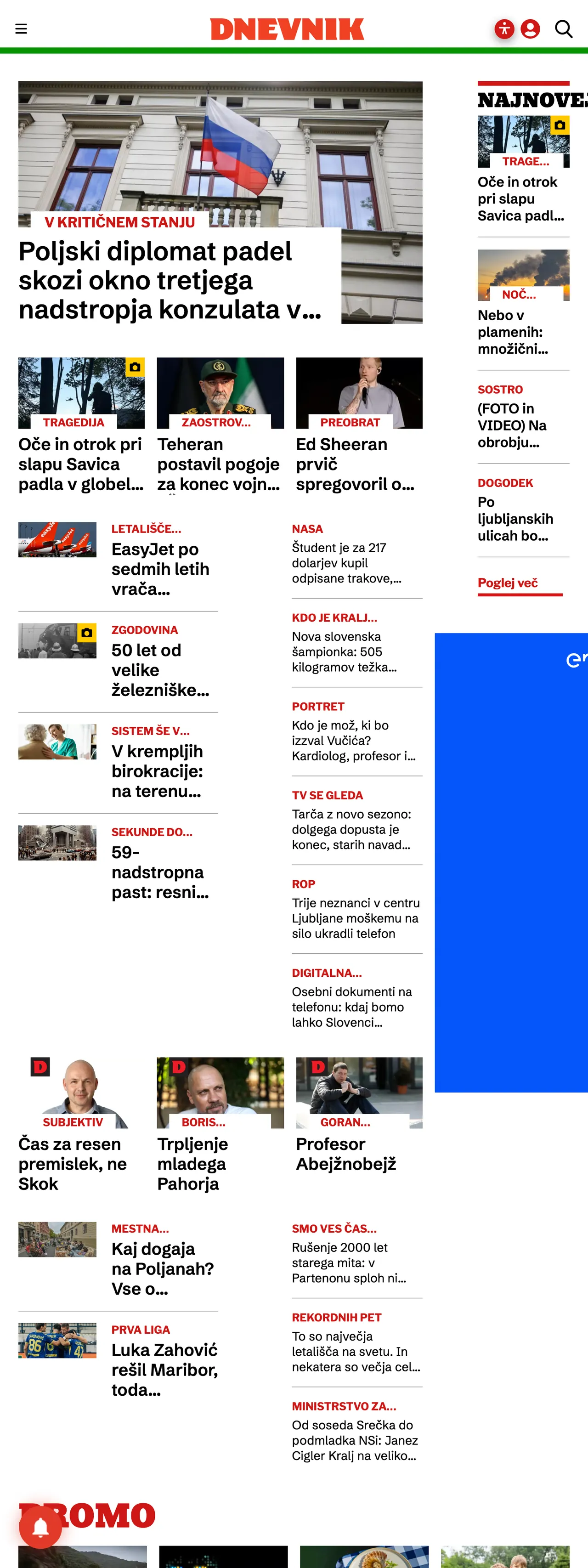 Screenshot of the Dnevnik front page