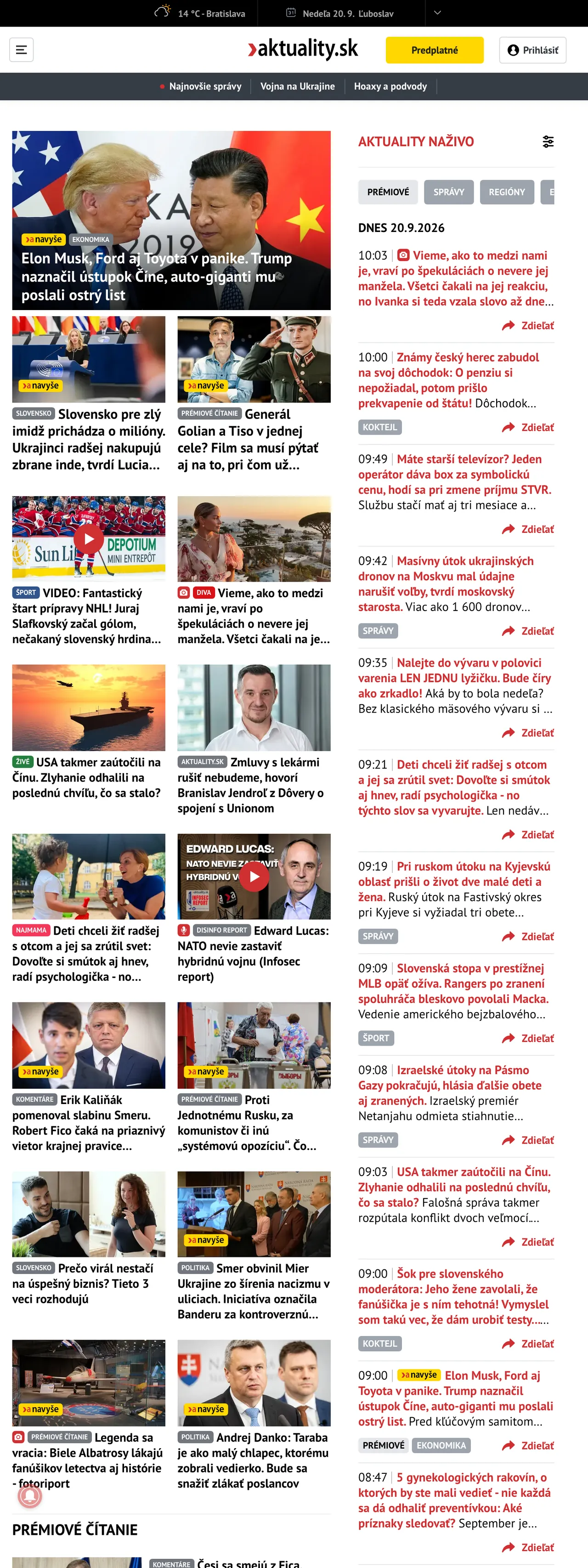 Screenshot of the Aktuality.sk front page
