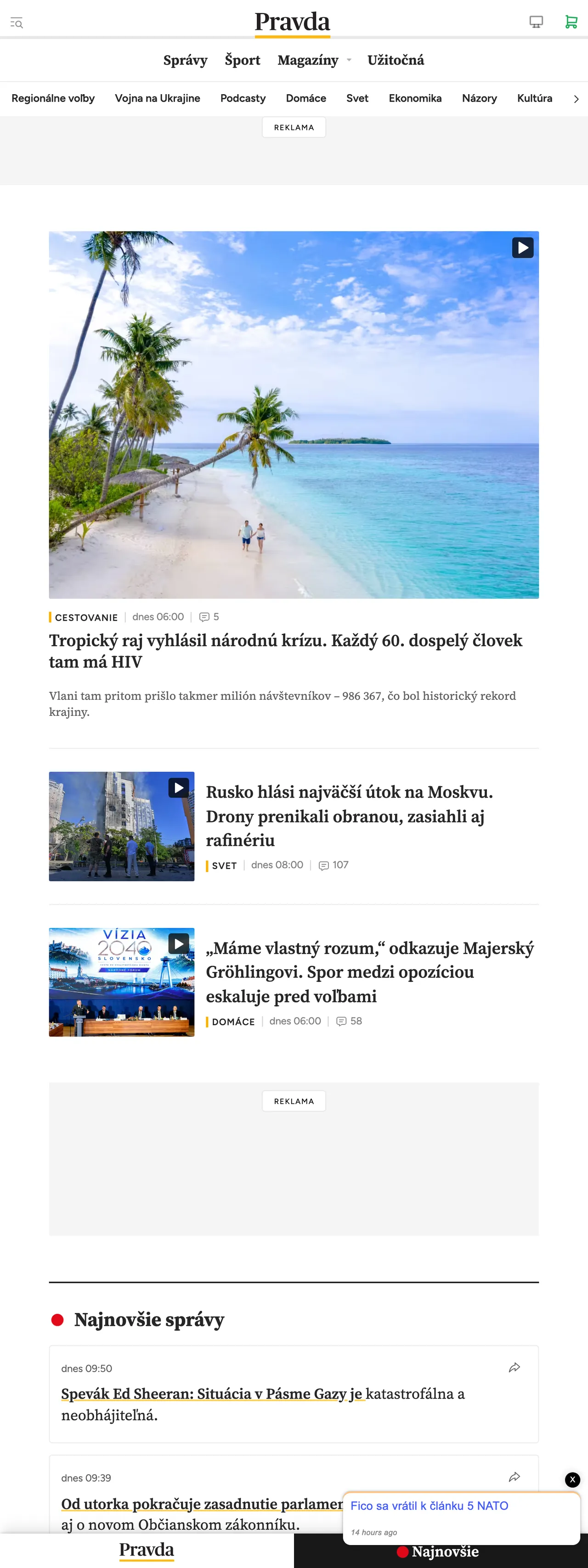 Screenshot of the Pravda front page