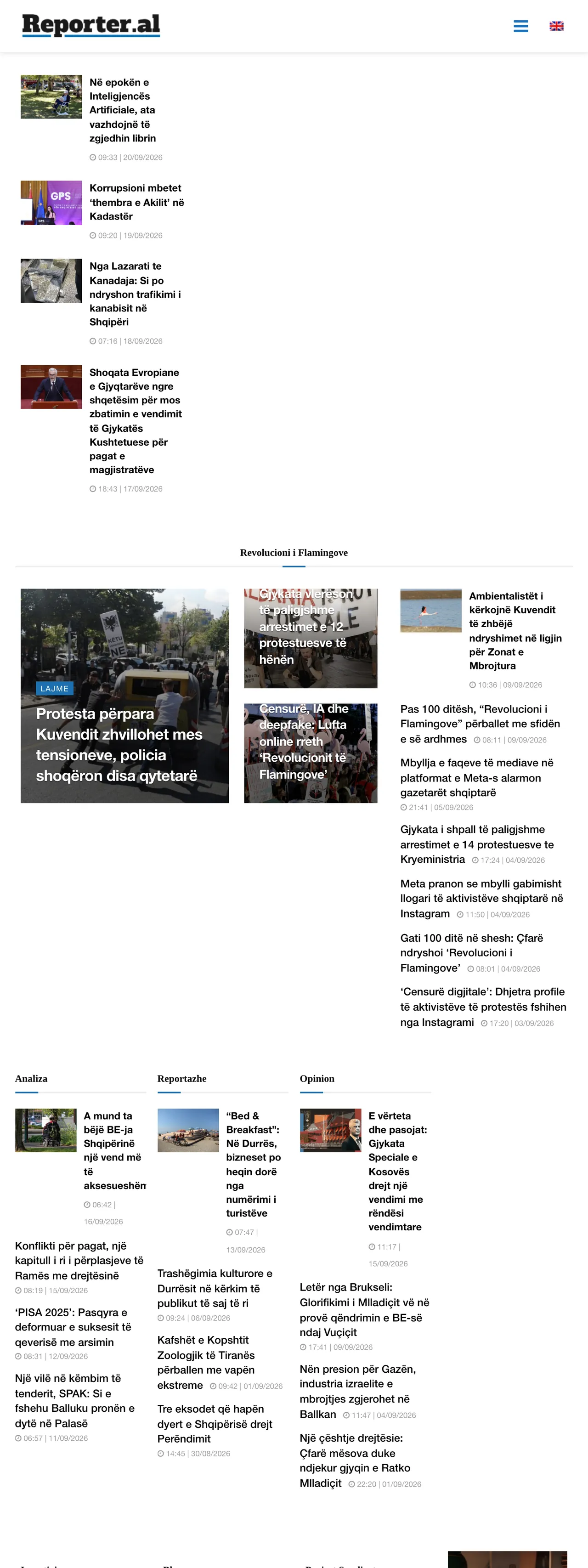 Screenshot of the Reporter.al front page