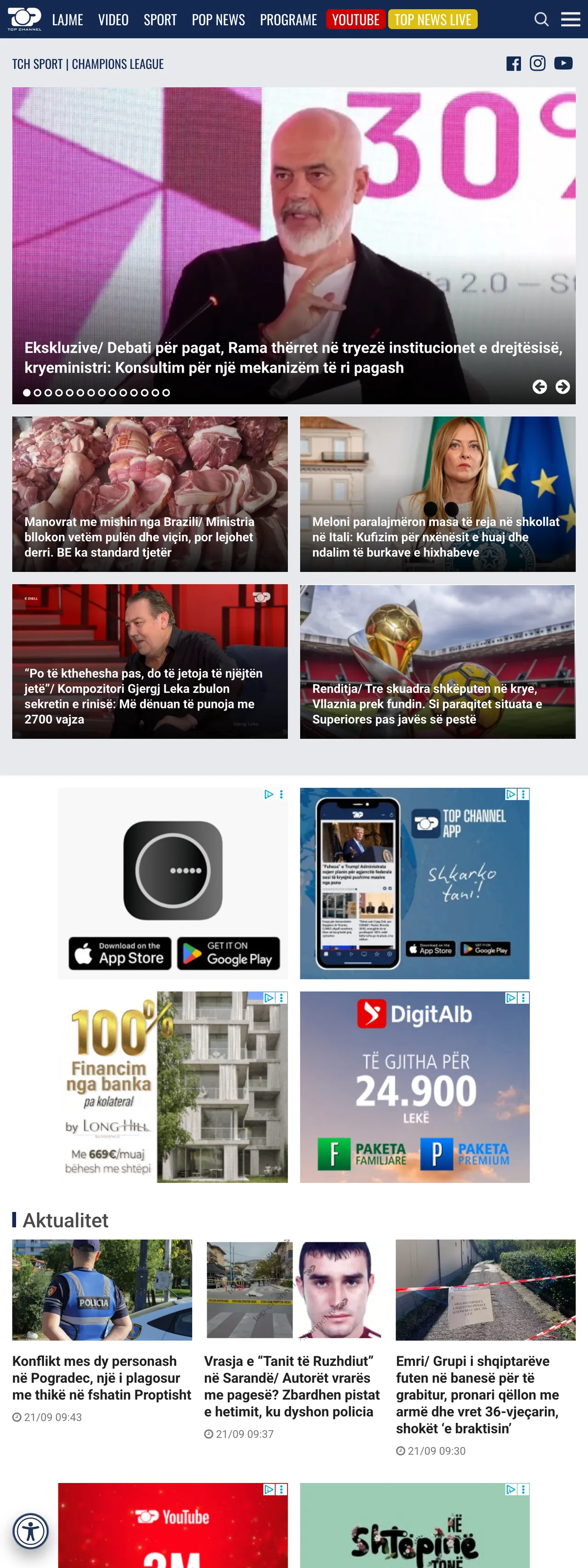 Screenshot of the Top Channel front page