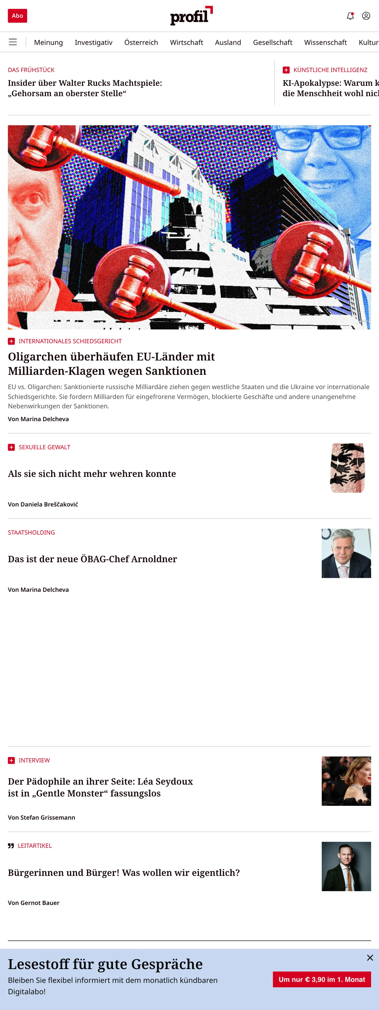 Screenshot of the profil front page