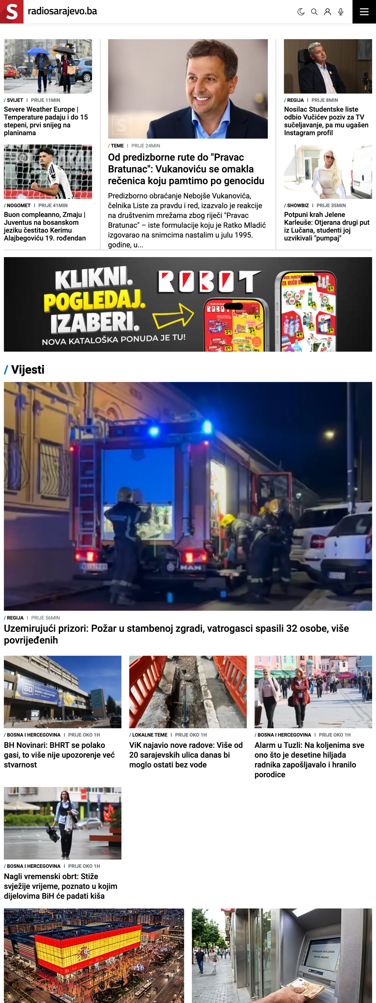 Screenshot of the Radio Sarajevo front page