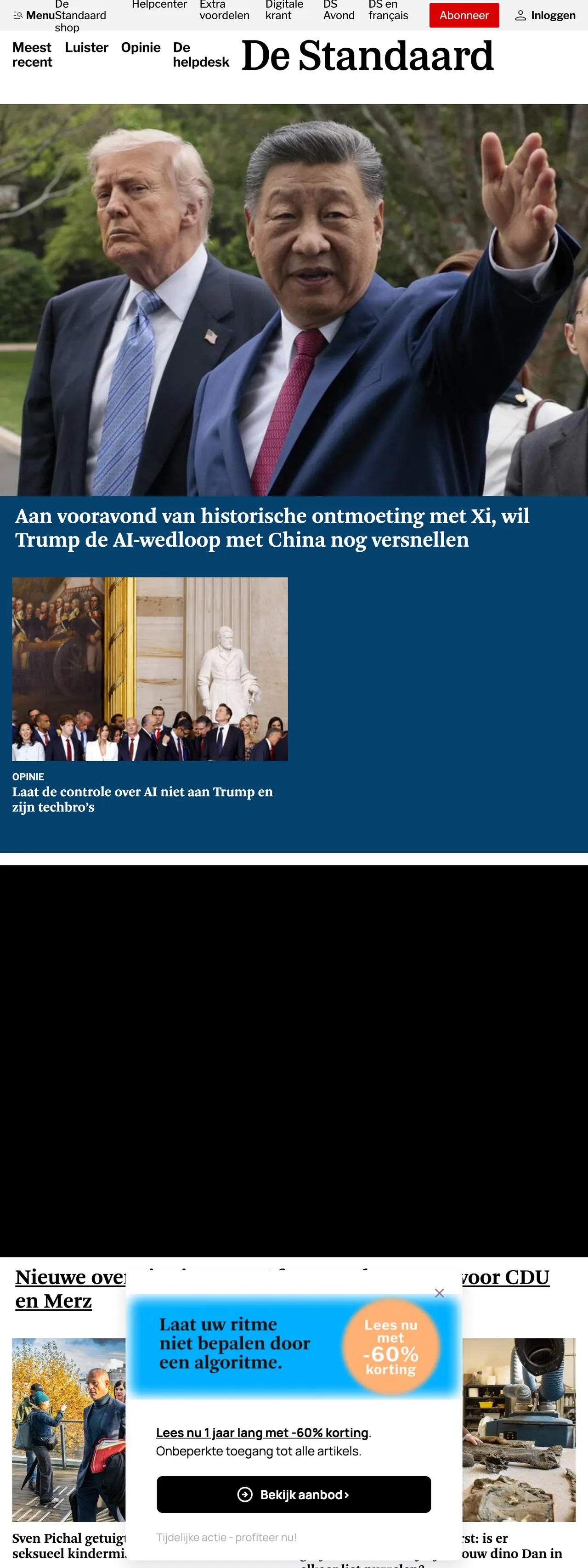 Screenshot of the De Standaard front page