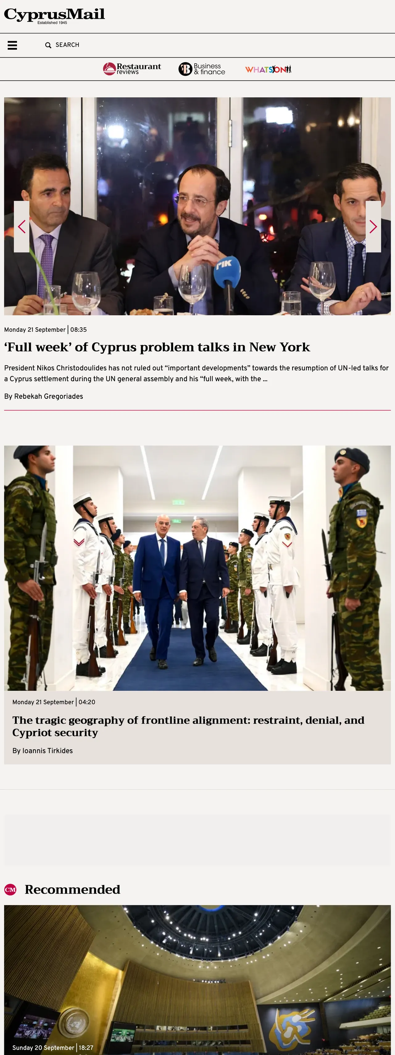 Screenshot of the Cyprus Mail front page
