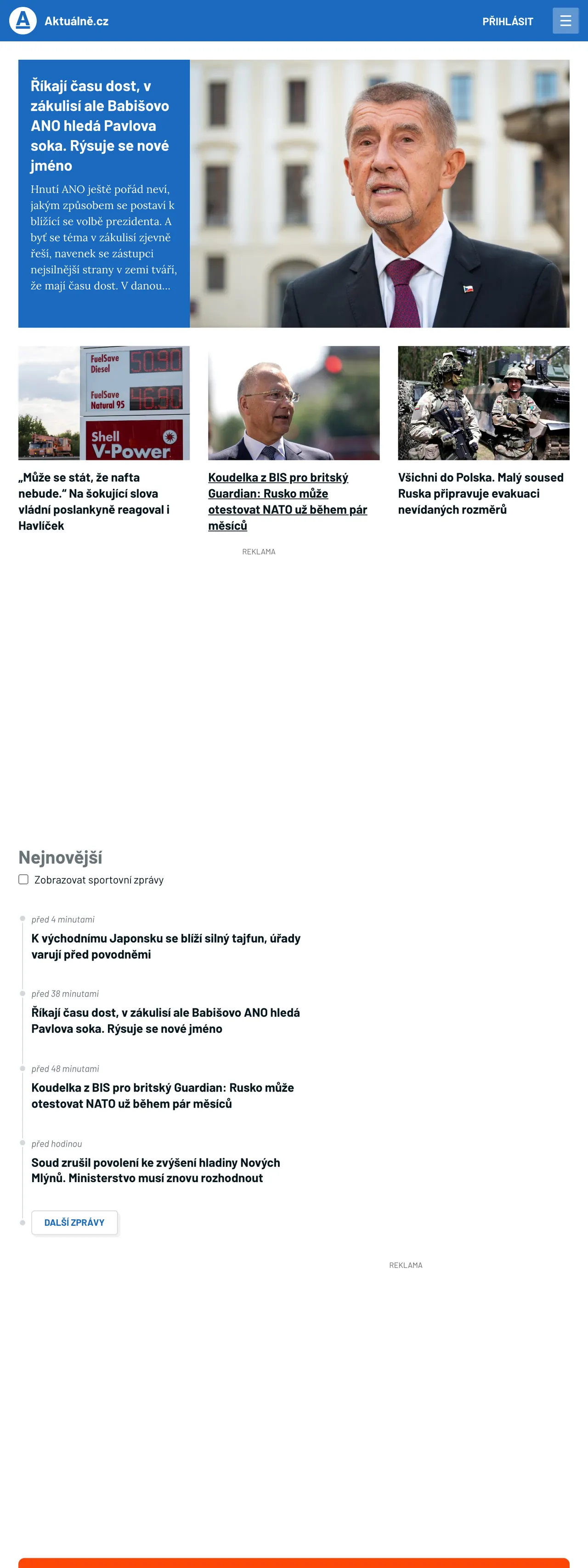 Screenshot of the Aktuálně.cz front page