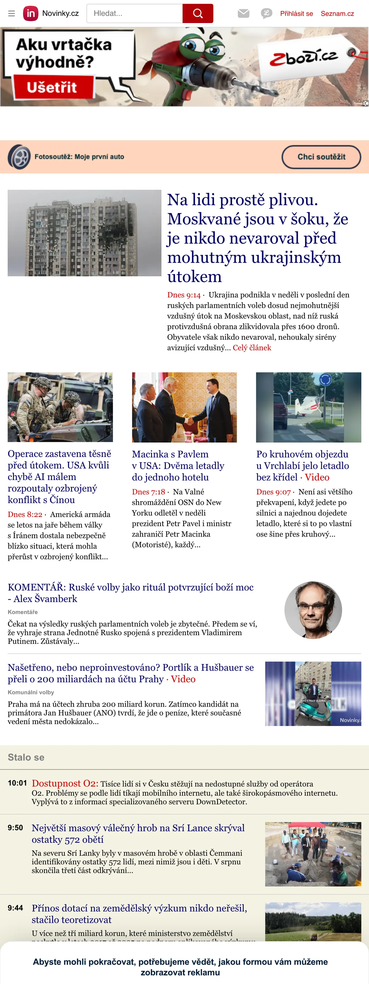 Screenshot of the Novinky.cz front page