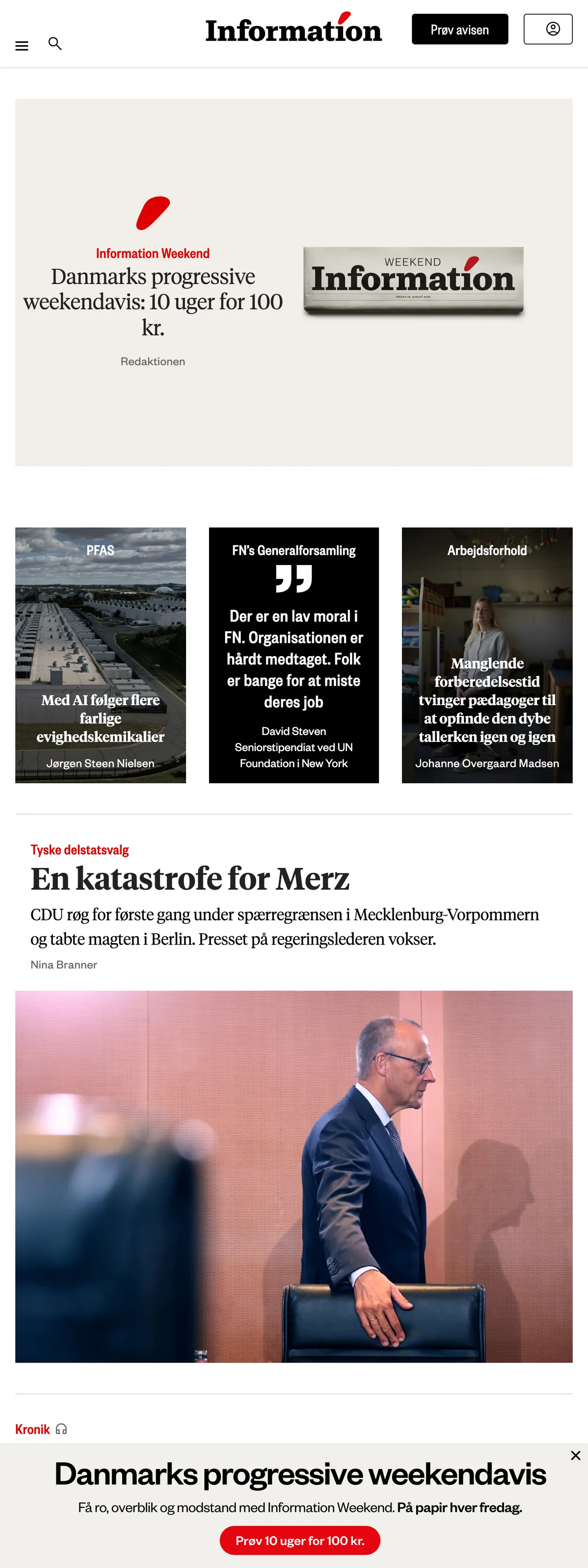 Screenshot of the Information front page