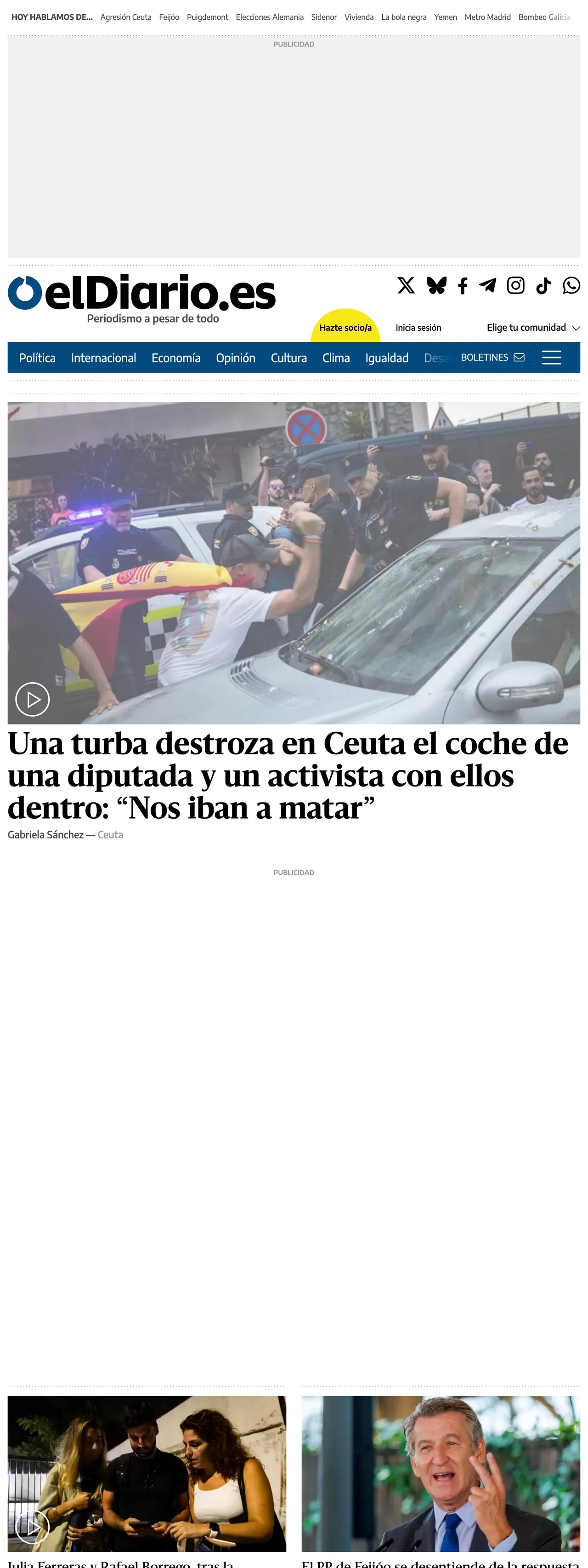 Screenshot of the elDiario.es front page