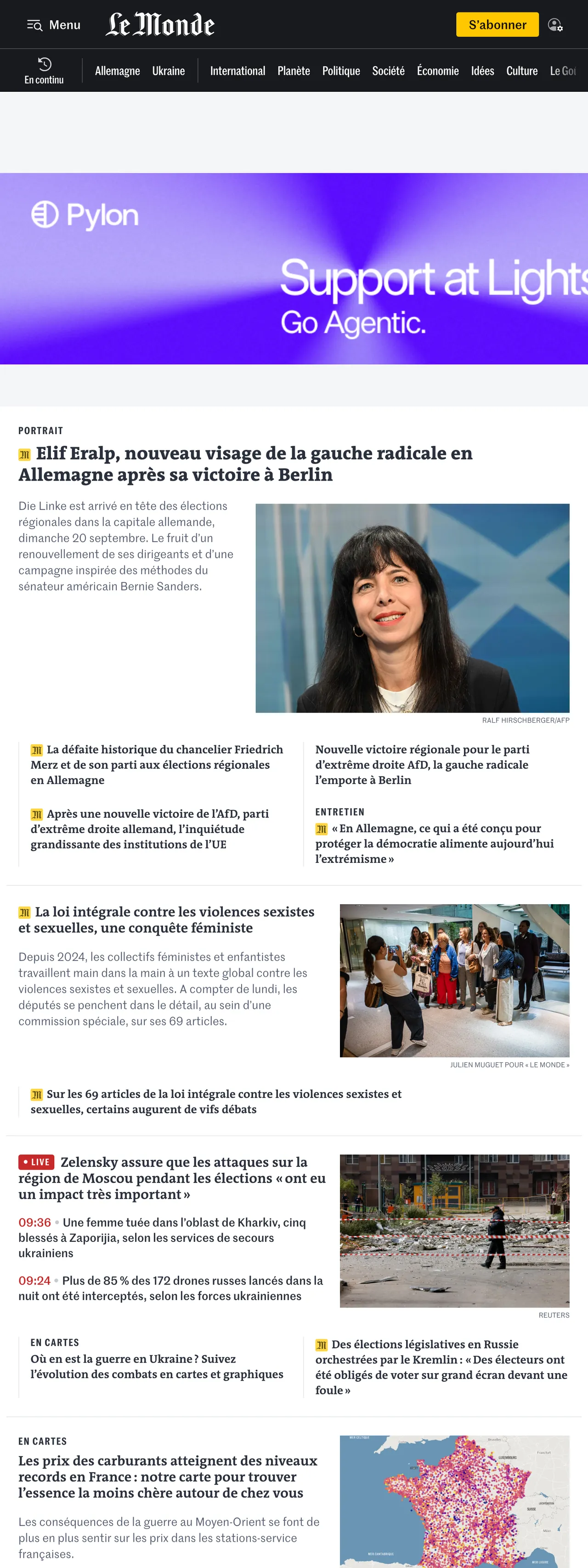 Screenshot of the Le Monde front page