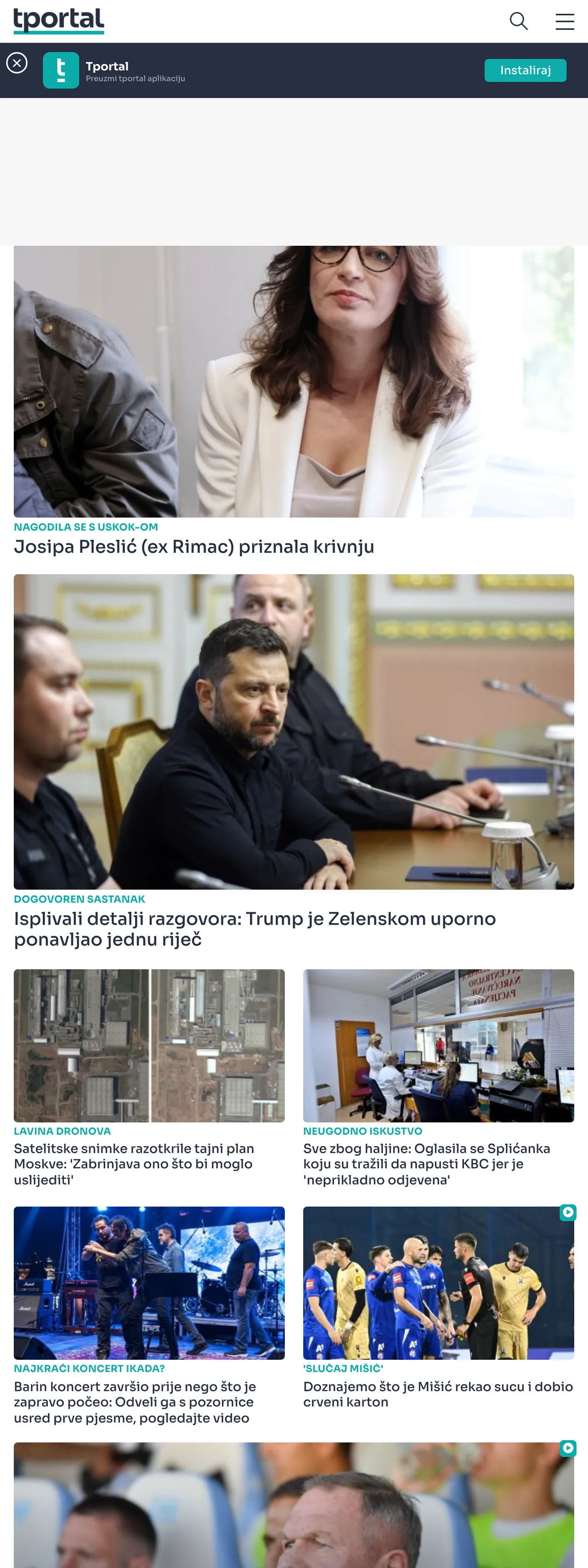 Screenshot of the tportal front page