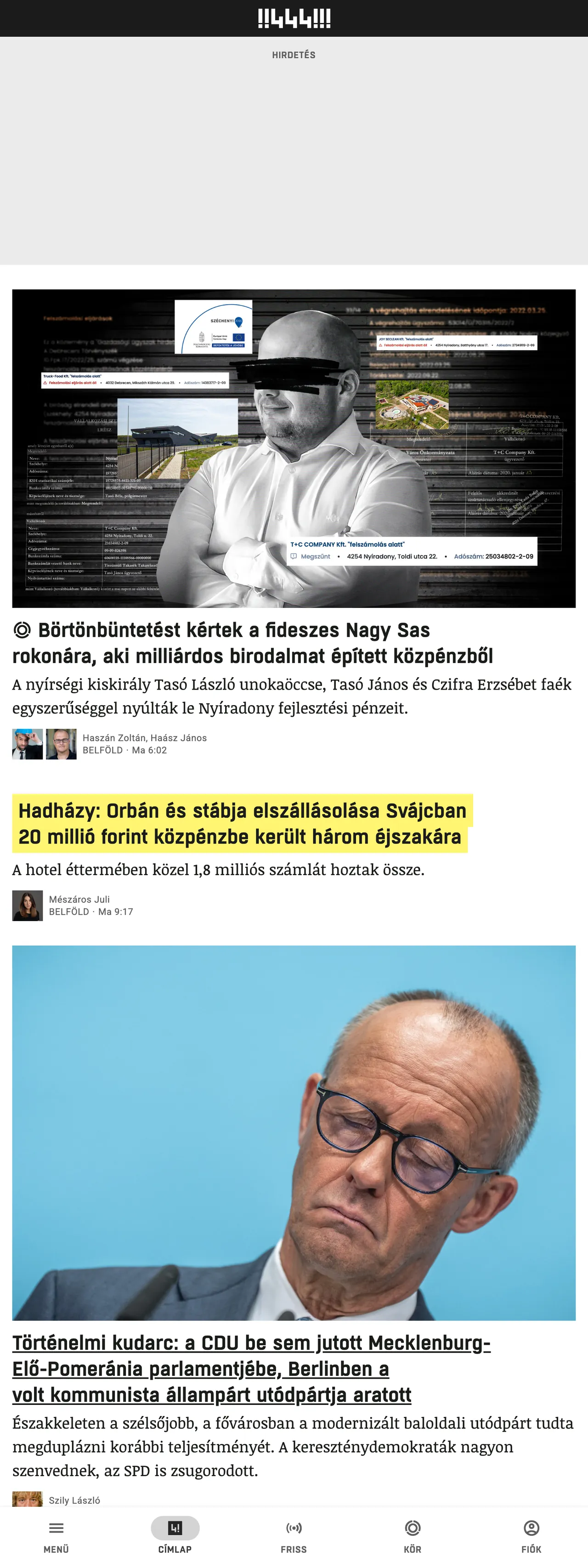 Screenshot of the 444 front page