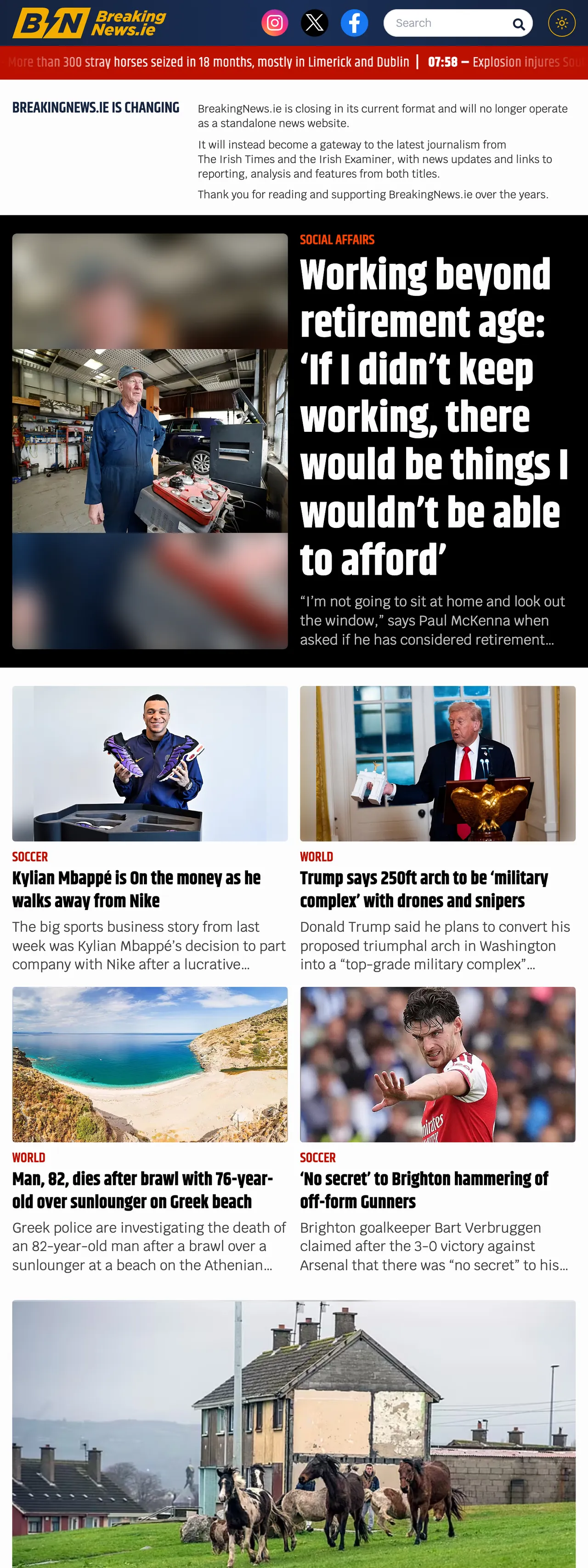 Screenshot of the BreakingNews.ie front page