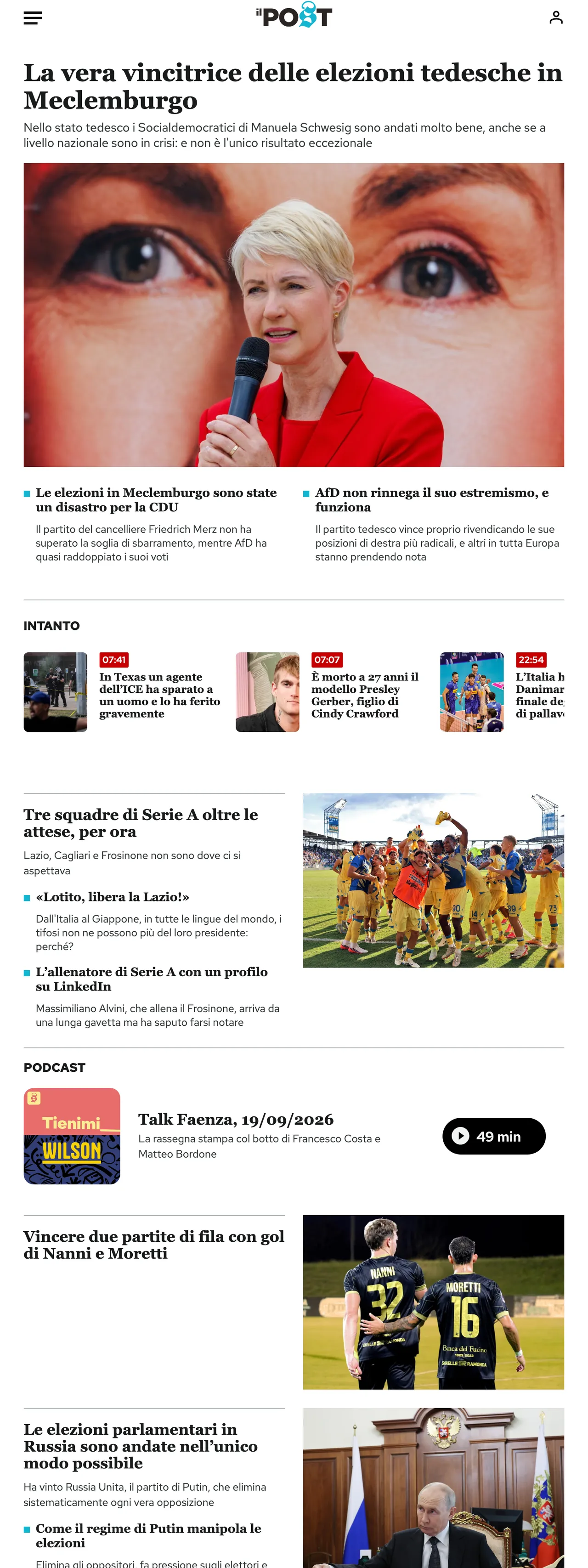 Screenshot of the Il Post front page