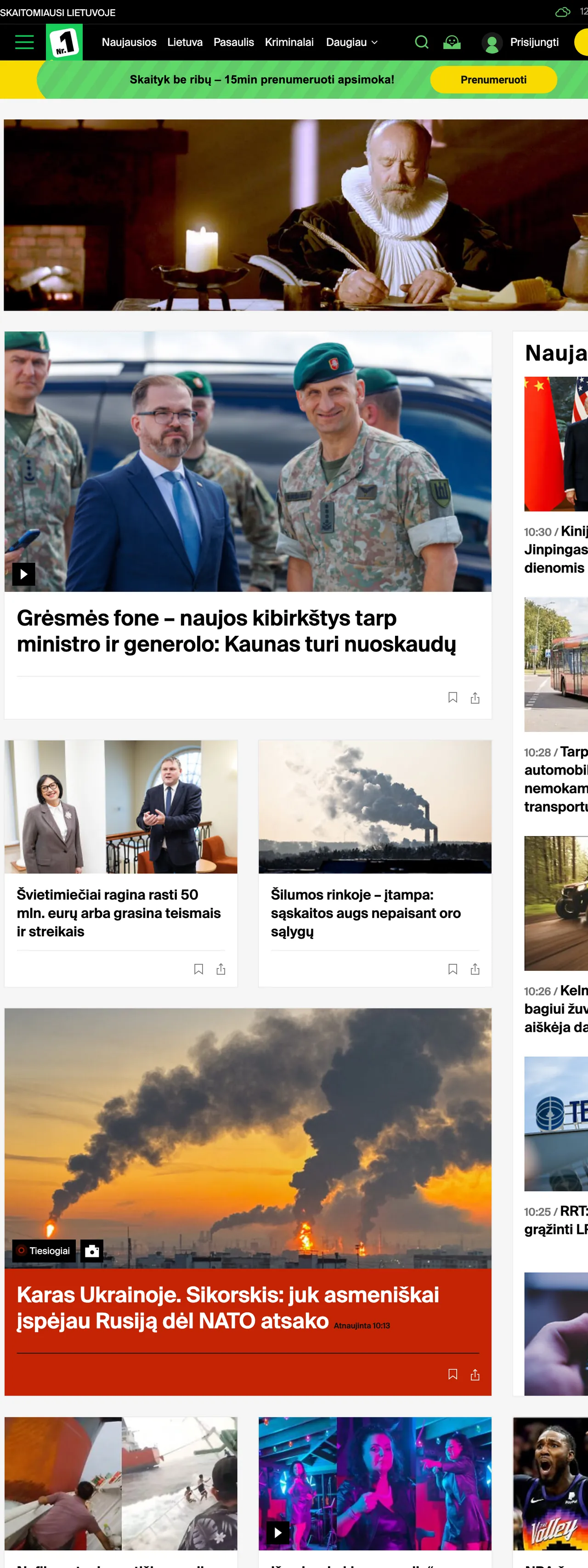 Screenshot of the 15min front page