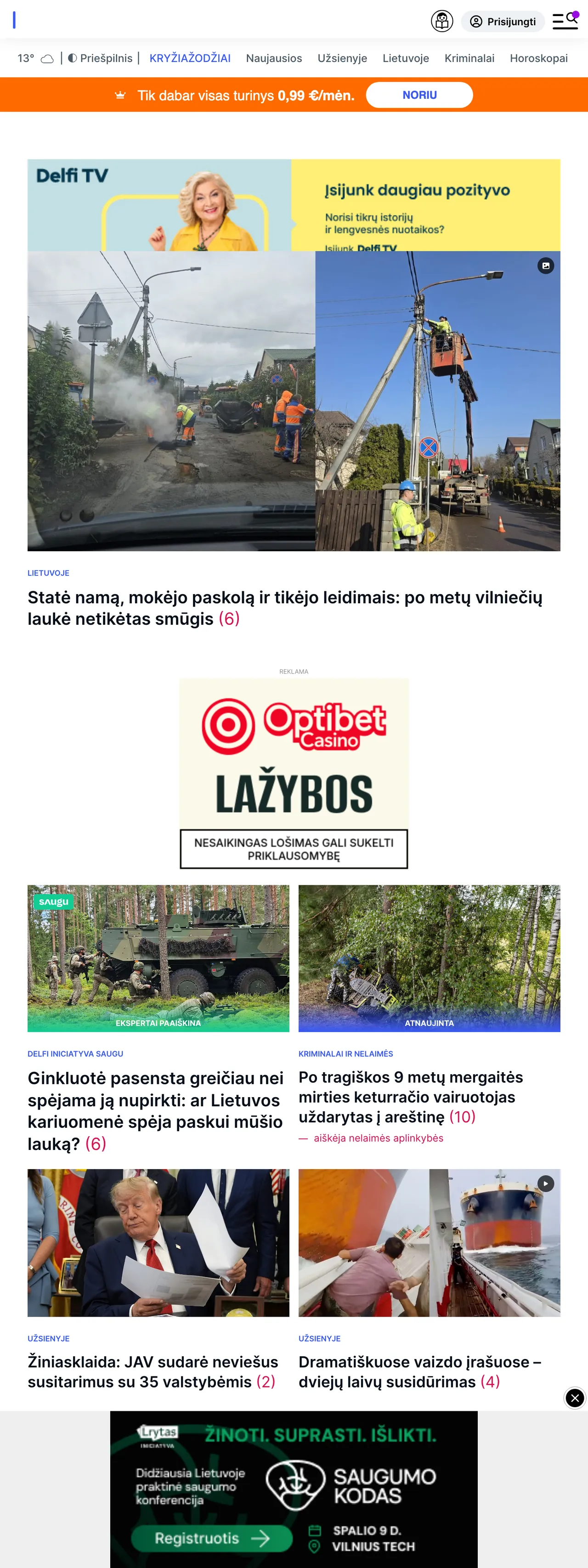 Screenshot of the Delfi front page