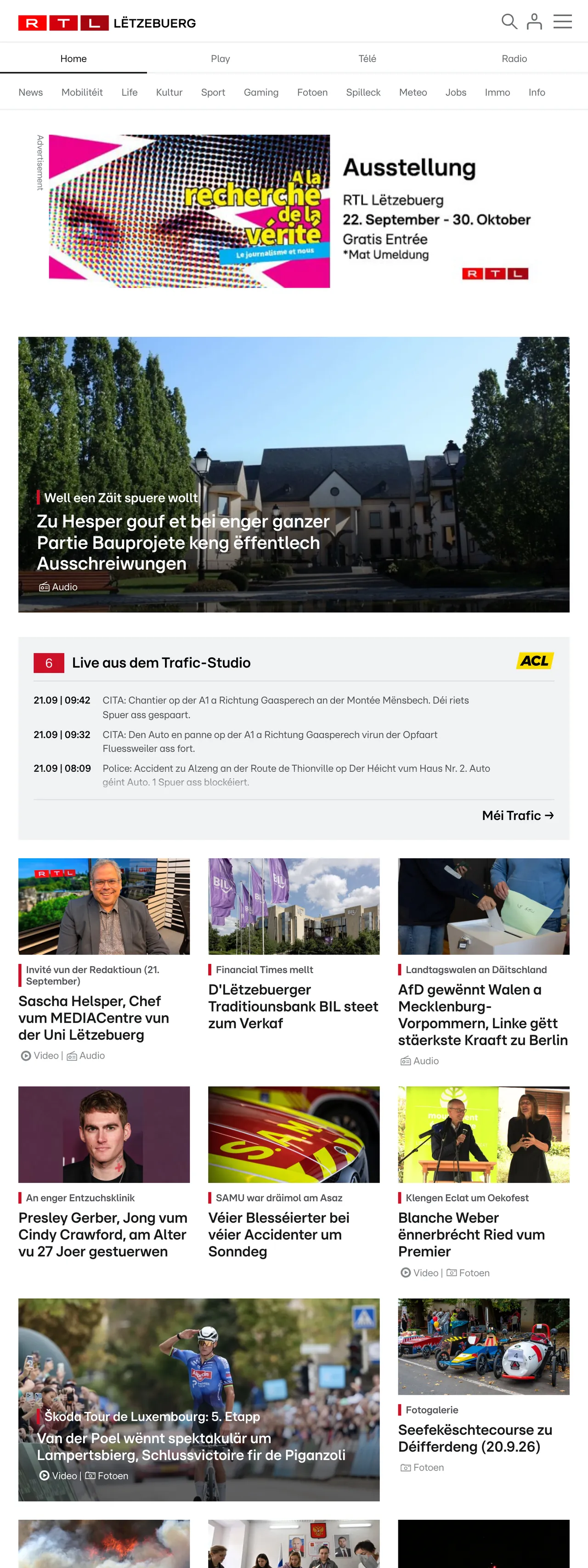 Screenshot of the RTL Lëtzebuerg front page
