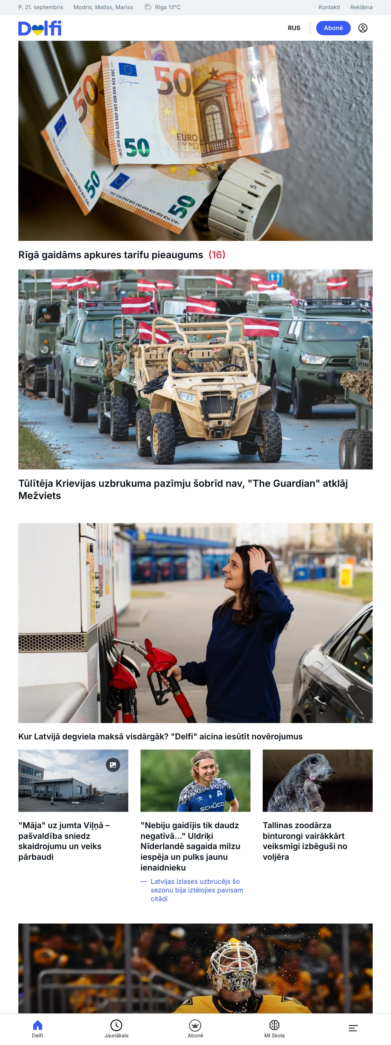 Screenshot of the Delfi front page