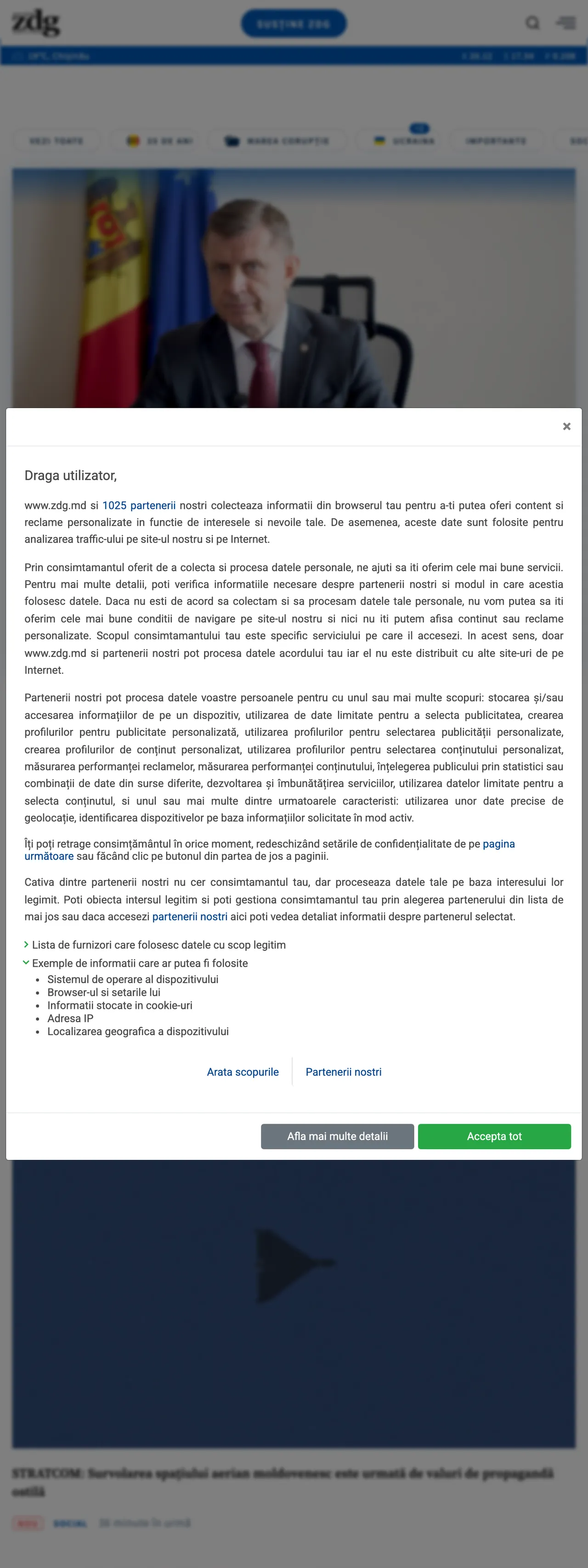 Screenshot of the Ziarul de Gardă front page