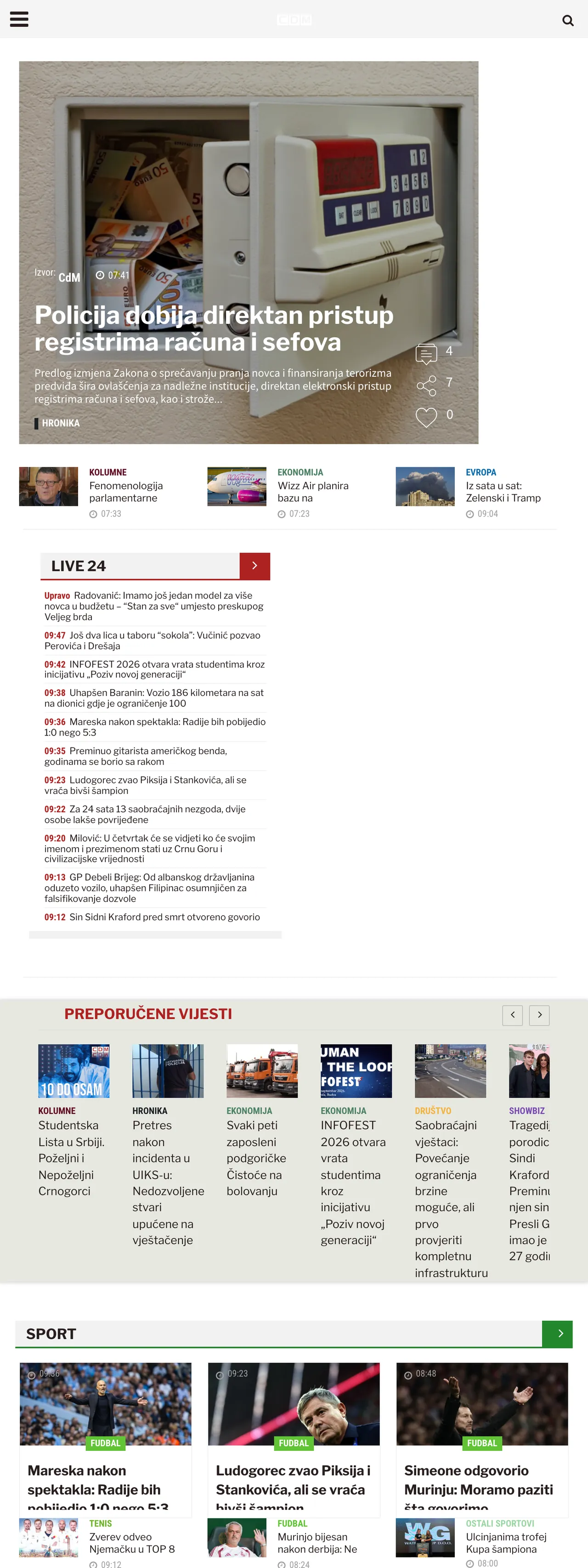 Screenshot of the CDM front page