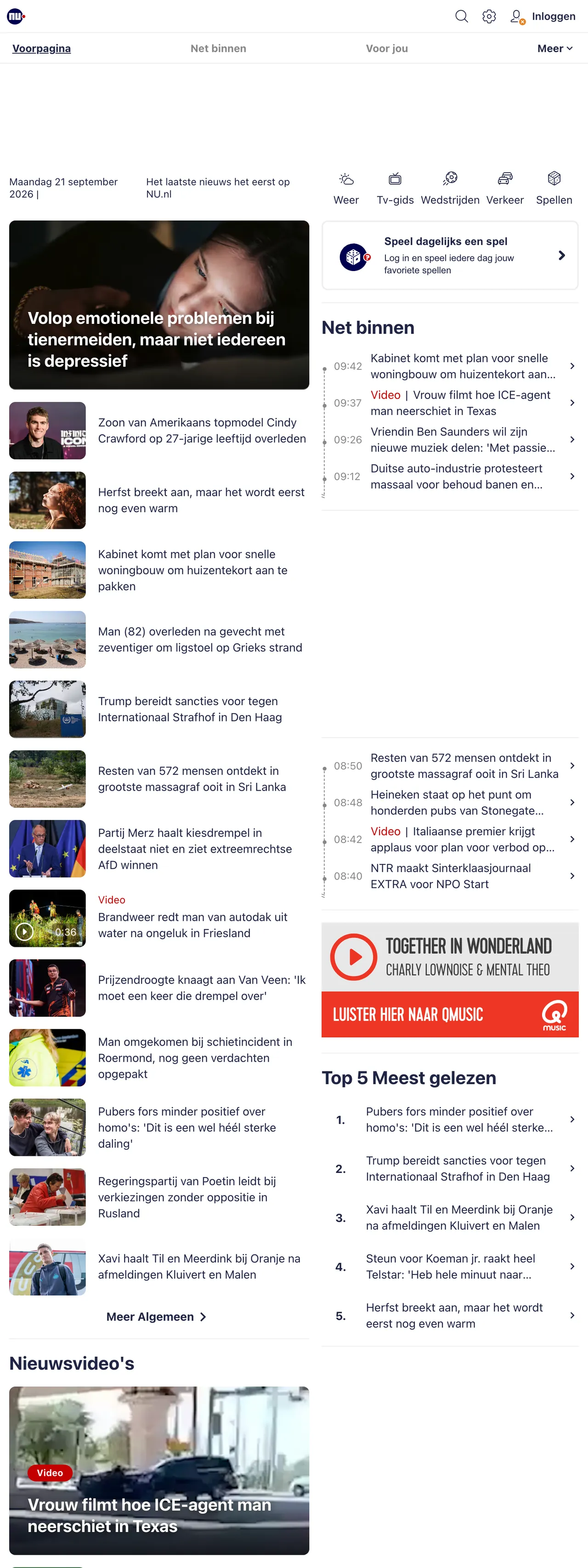 Screenshot of the NU.nl front page