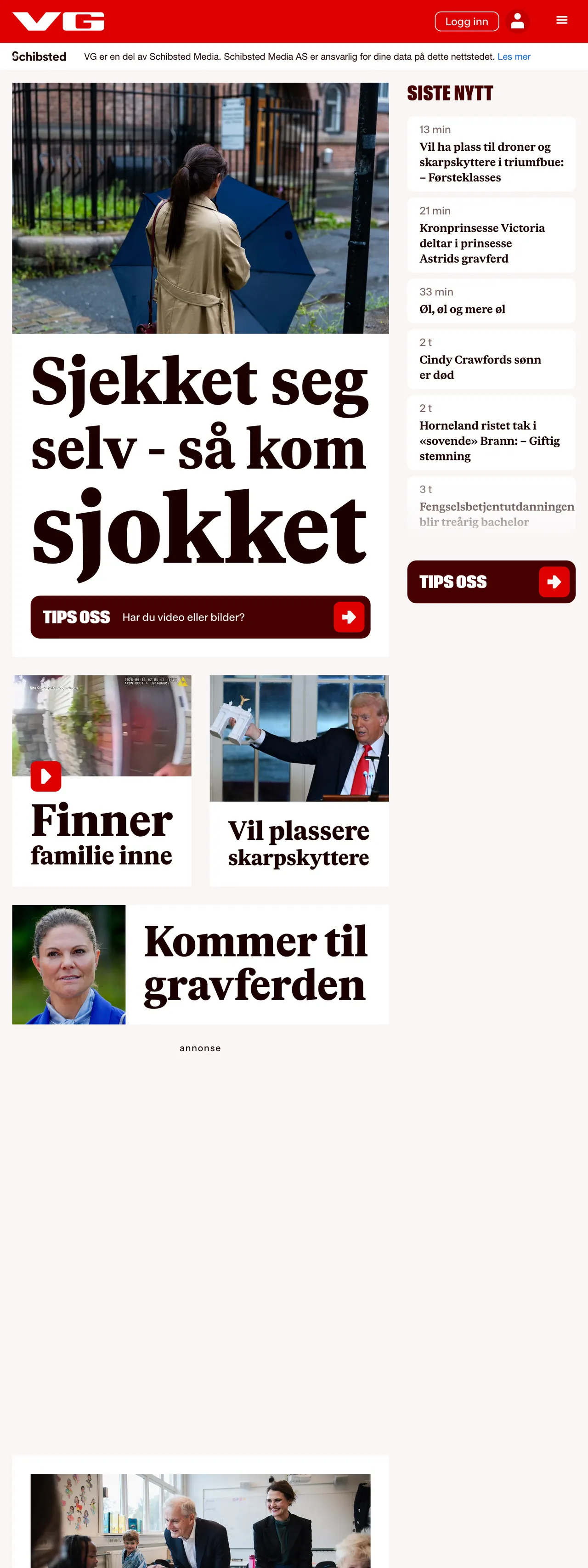 Screenshot of the VG front page