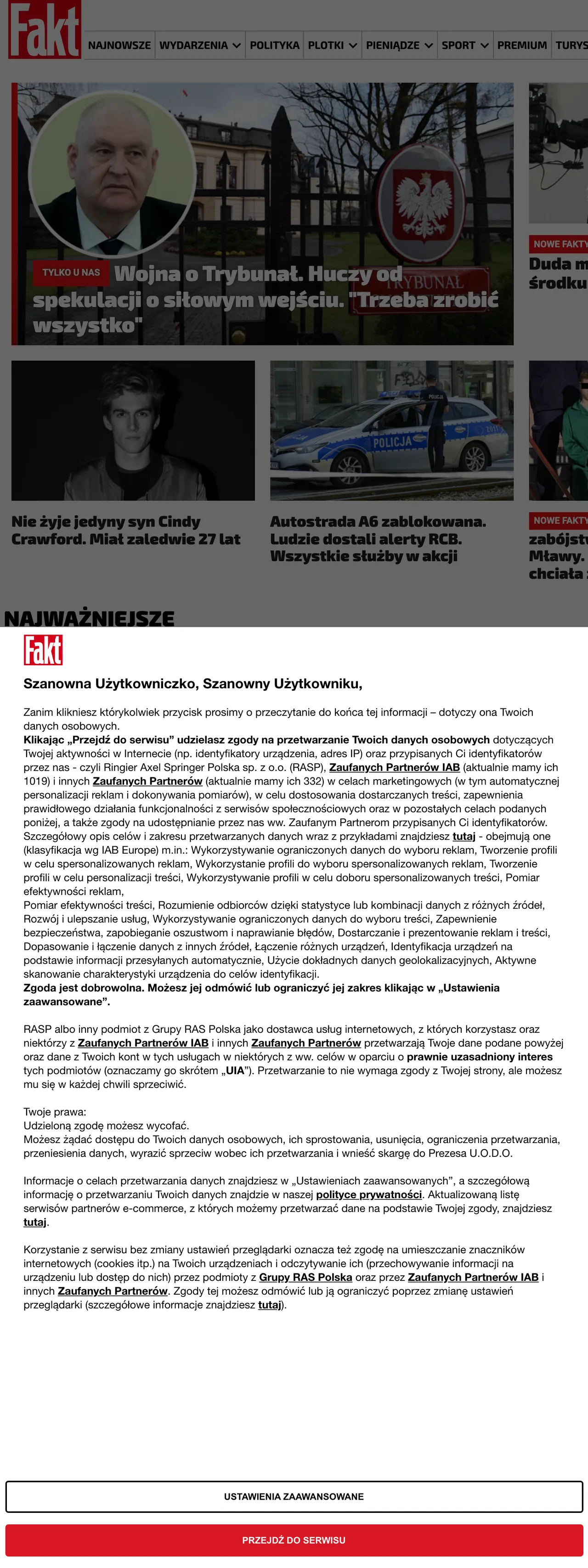 Screenshot of the Fakt front page