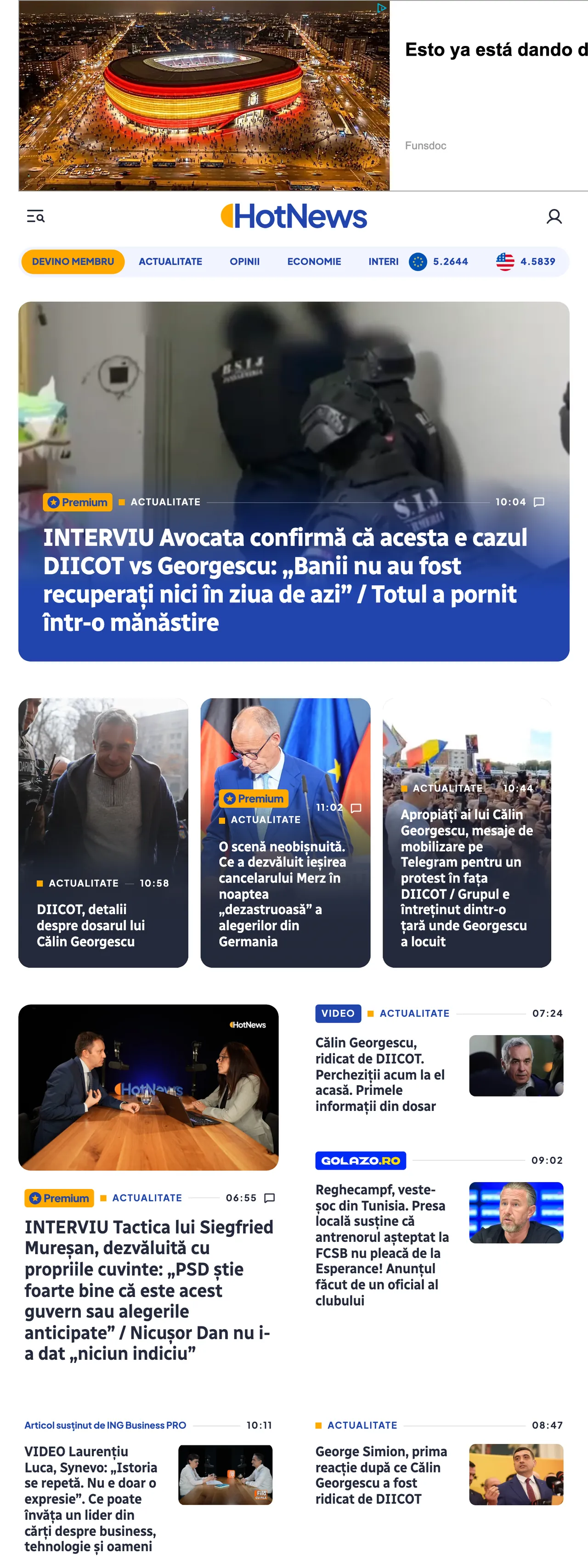 Screenshot of the HotNews.ro front page