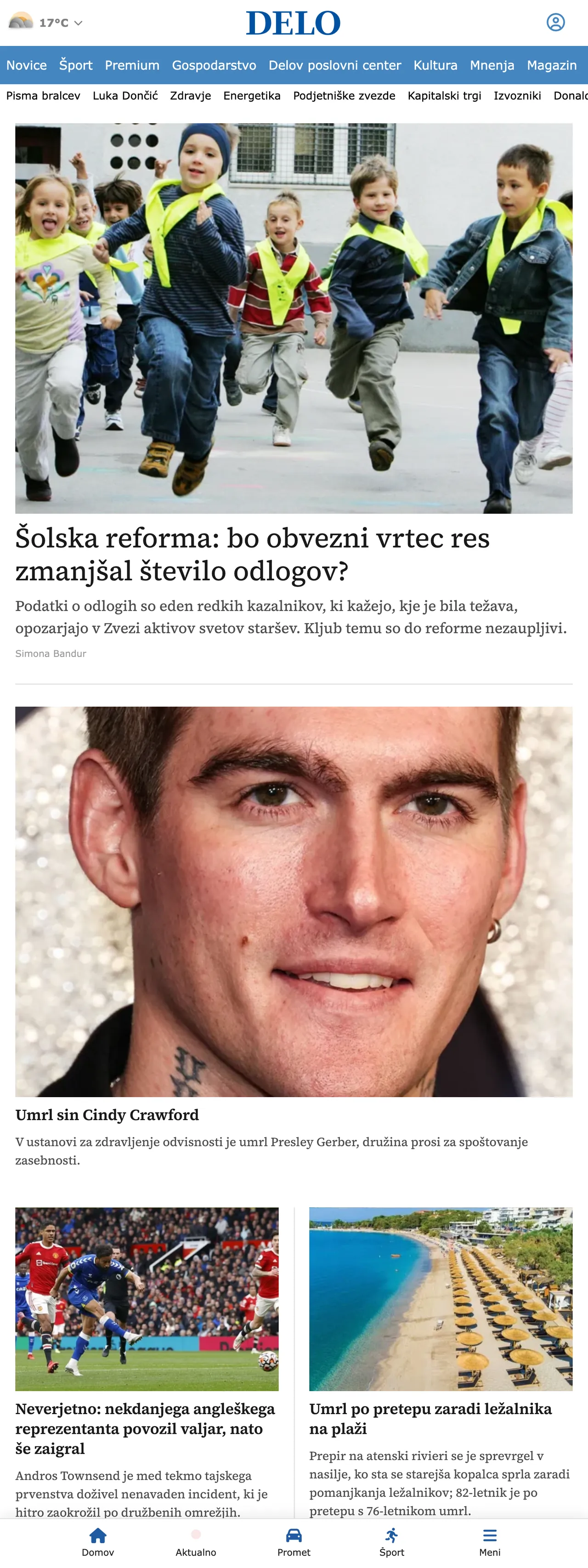 Screenshot of the Delo front page
