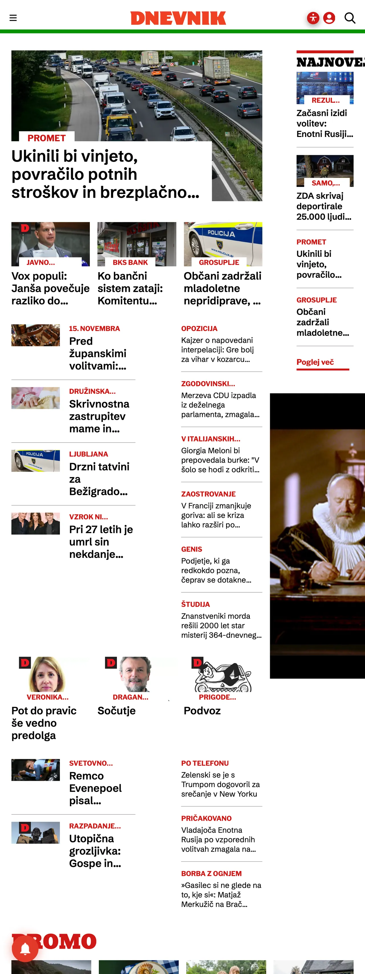 Screenshot of the Dnevnik front page