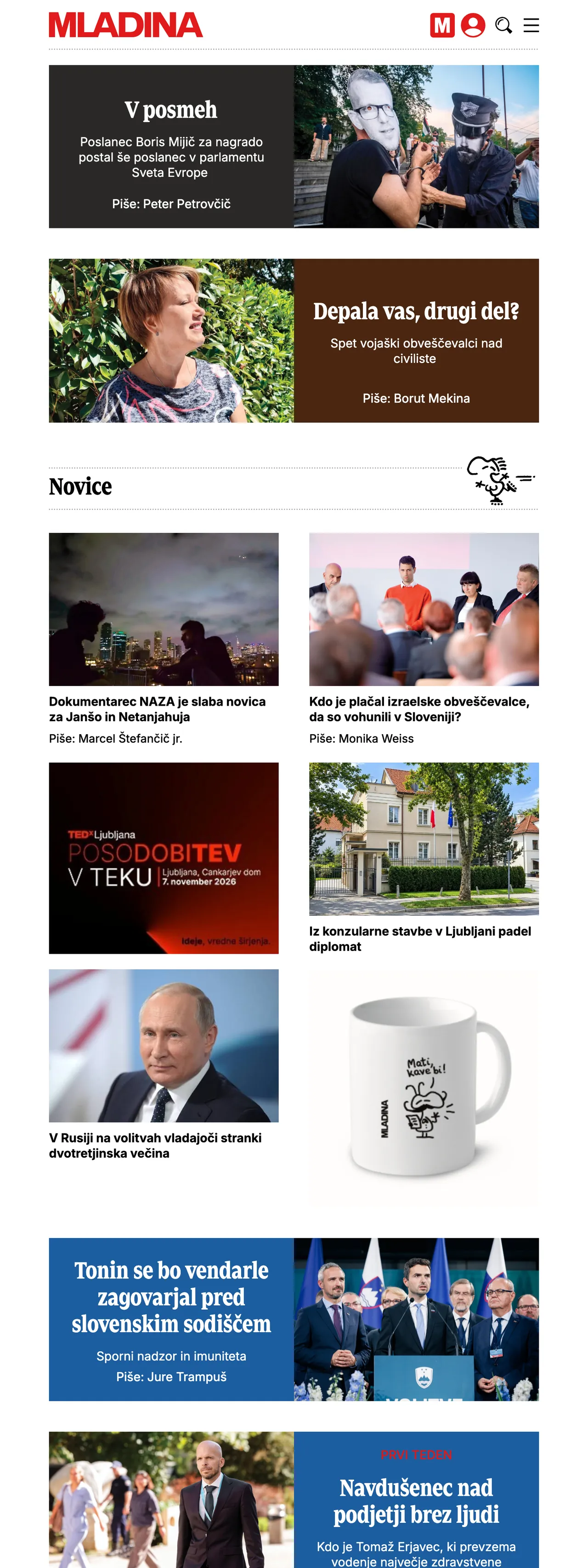 Screenshot of the Mladina front page