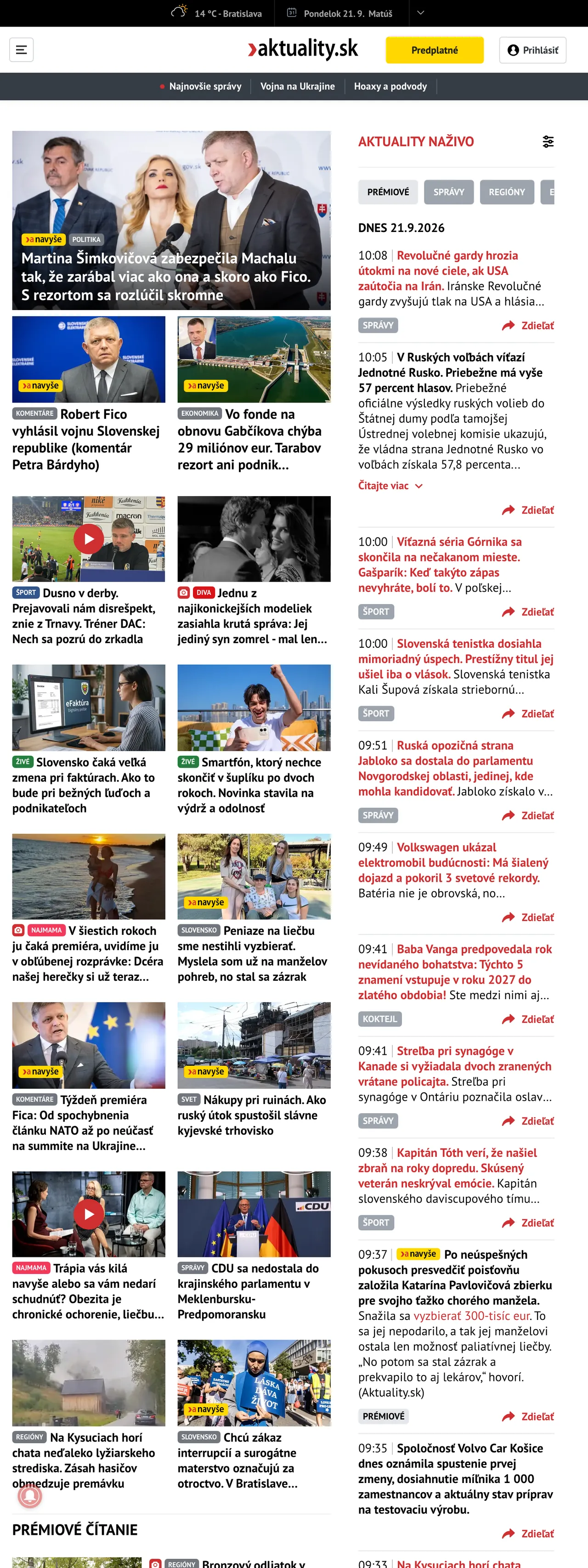 Screenshot of the Aktuality.sk front page