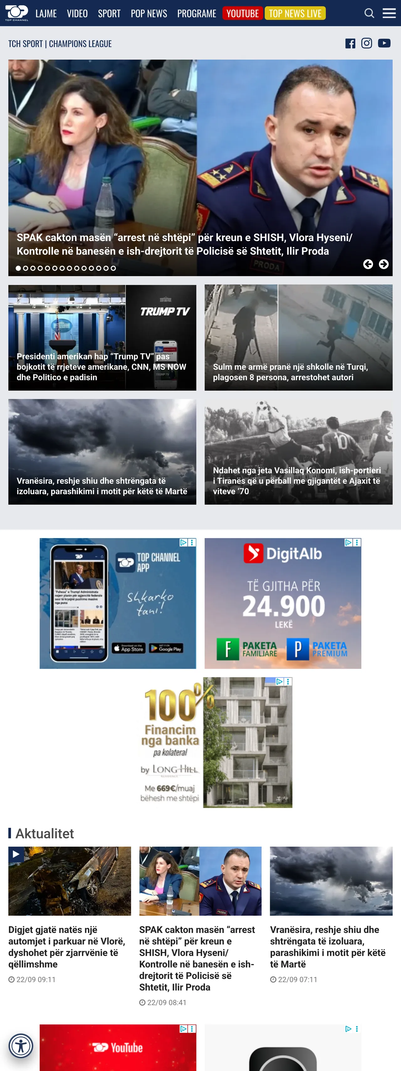 Screenshot of the Top Channel front page