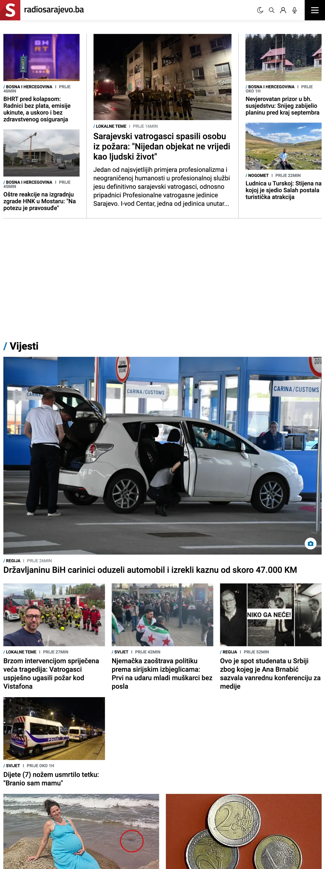 Screenshot of the Radio Sarajevo front page