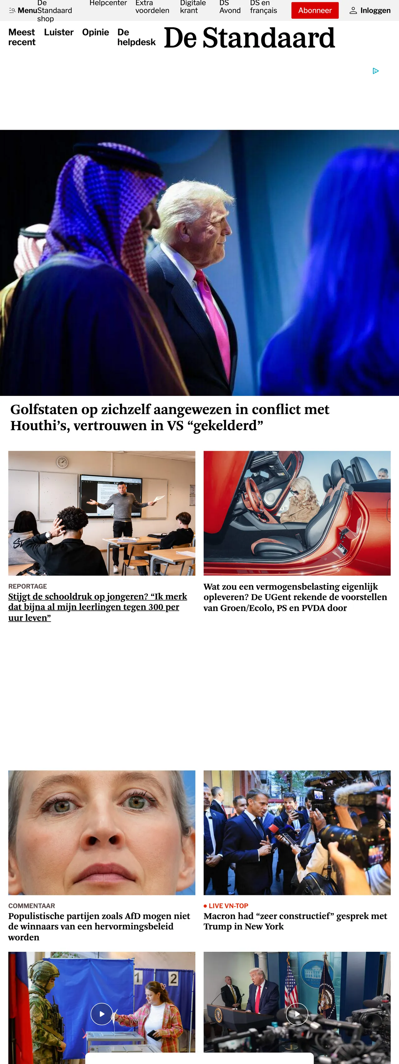 Screenshot of the De Standaard front page
