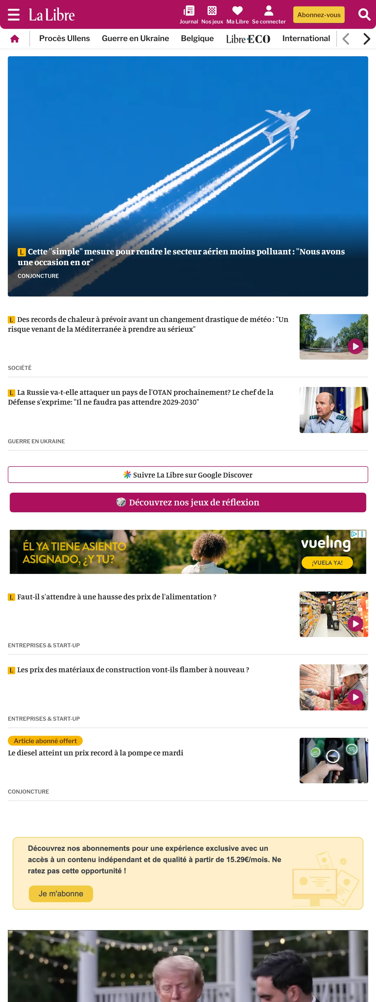 Screenshot of the La Libre front page