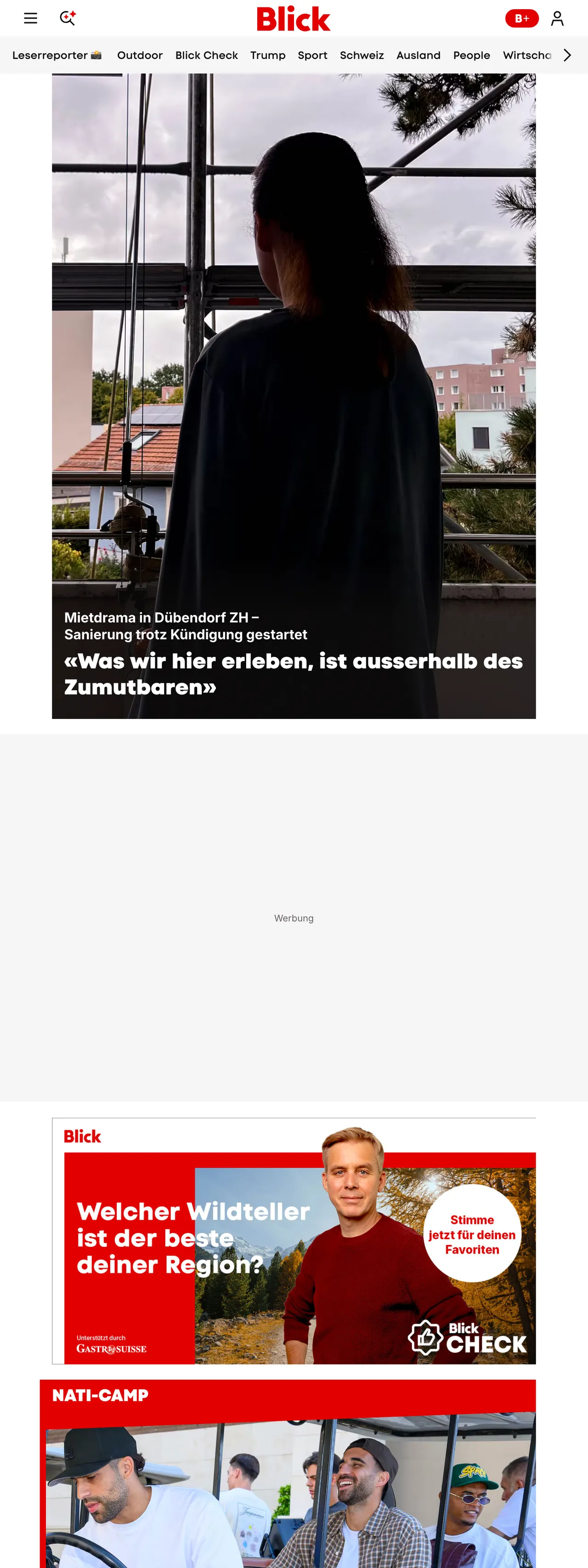 Screenshot of the Blick front page