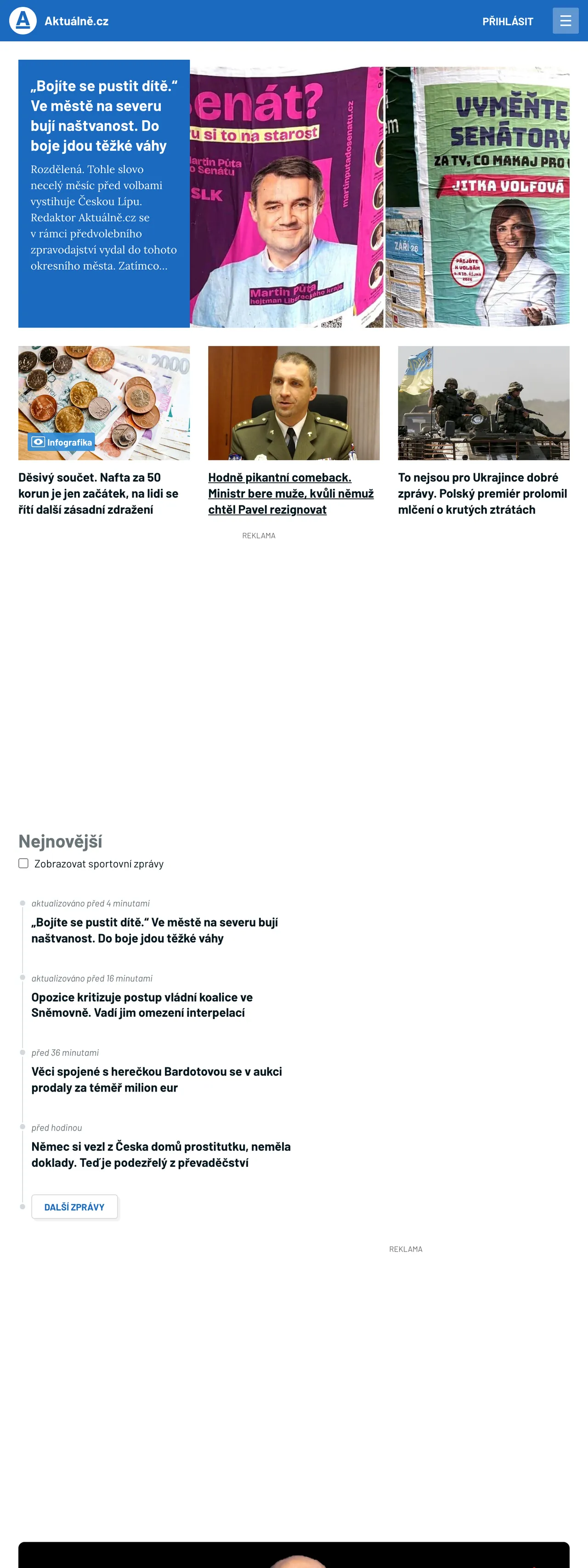 Screenshot of the Aktuálně.cz front page