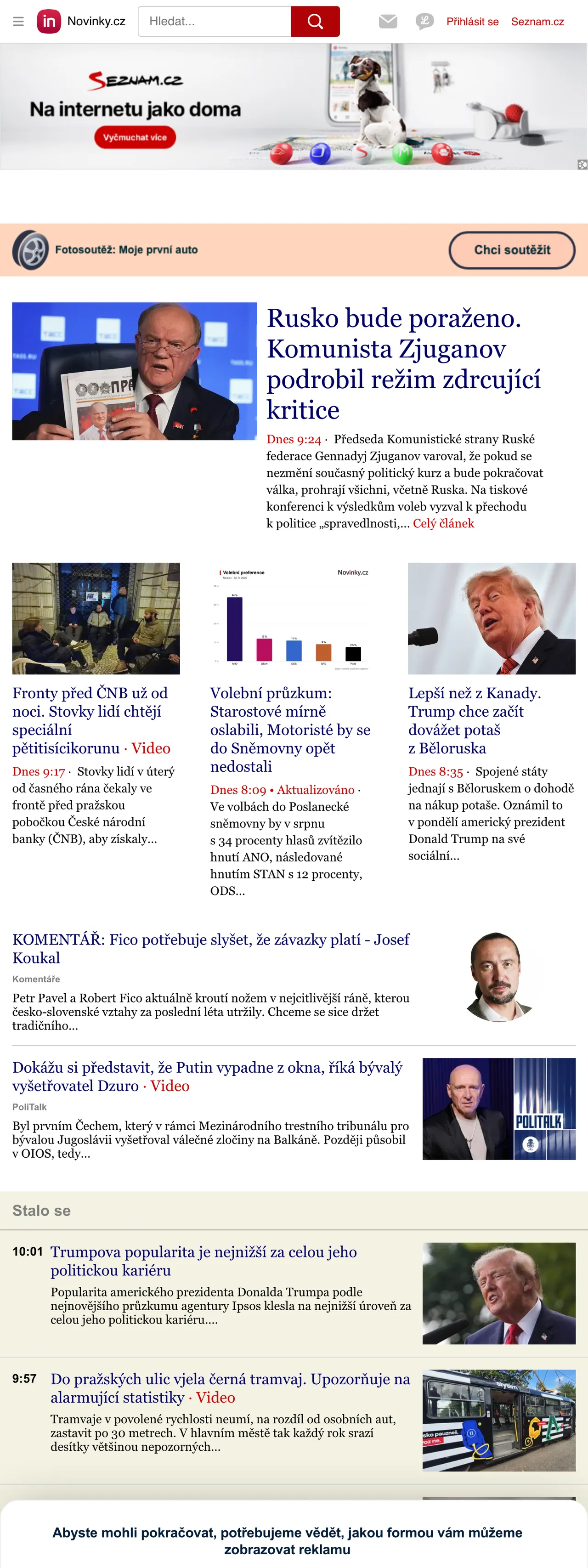 Screenshot of the Novinky.cz front page